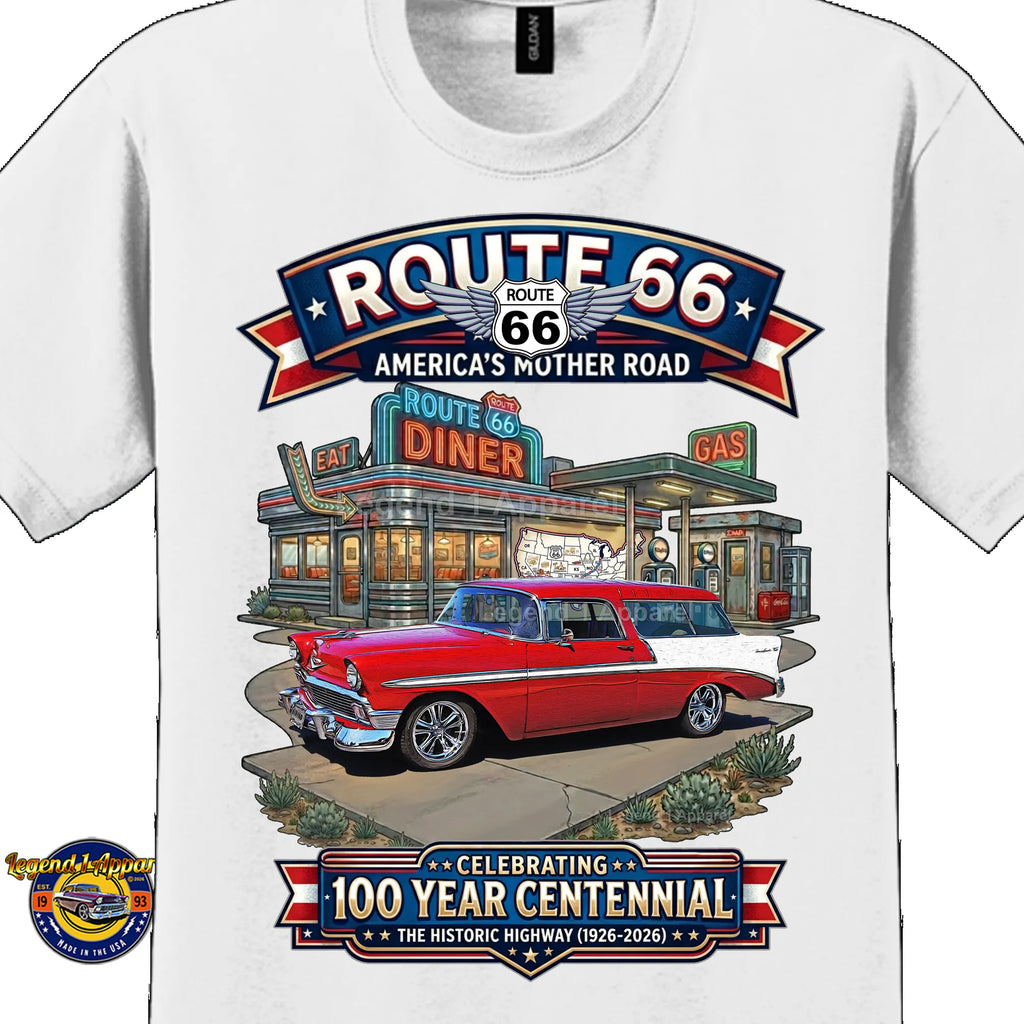1956 Chevrolet Nomad Bel Air Classic Car Graphic Tee – Route 66 Centennial T-Shirt