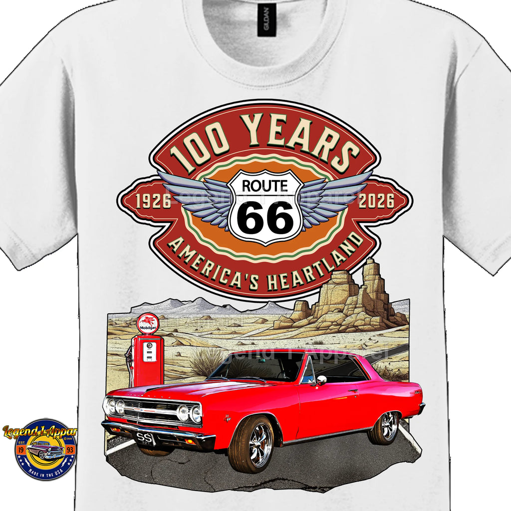 1965 Chevrolet Chevelle SS Classic Car Graphic Tee – Route 66 100 Years T-Shirt