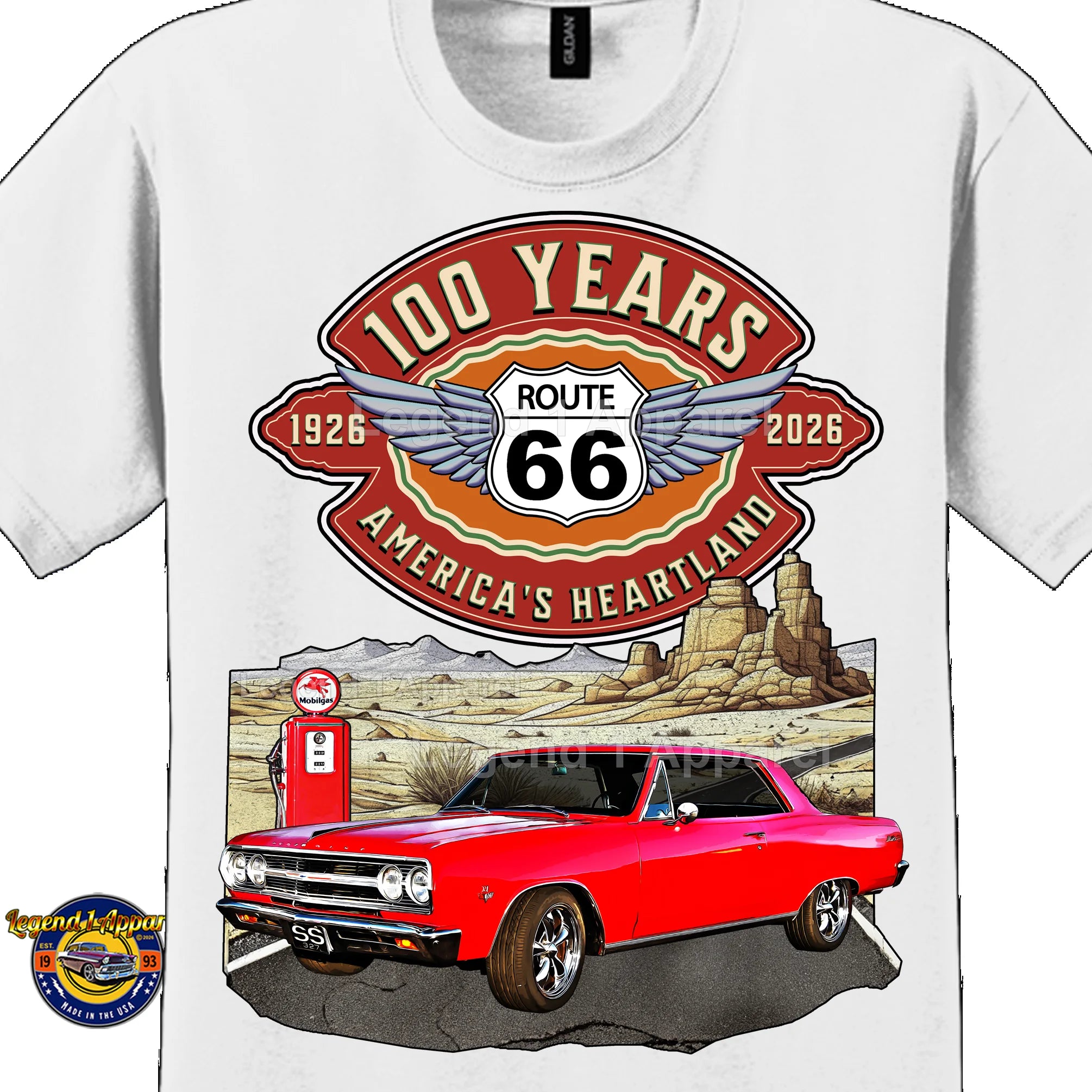 1965 Chevrolet Chevelle SS Classic Car Graphic Tee – Route 66 100 Years T-Shirt