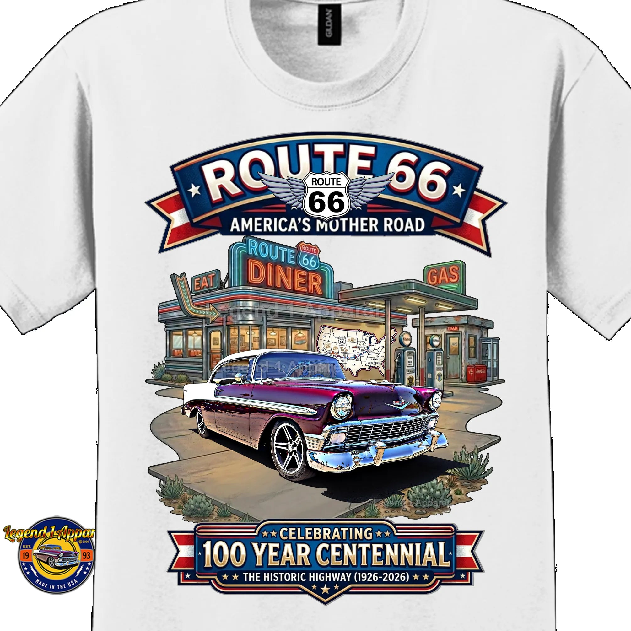 1956 Chevrolet Bel Air Coupe Classic Car Graphic Tee – Route 66 Centennial T-Shirt