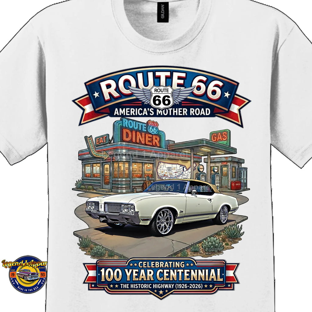 1970 Oldsmobile Cutlass Supreme Convertible Classic Car Graphic Tee – Route 66 Centennial T-Shirt