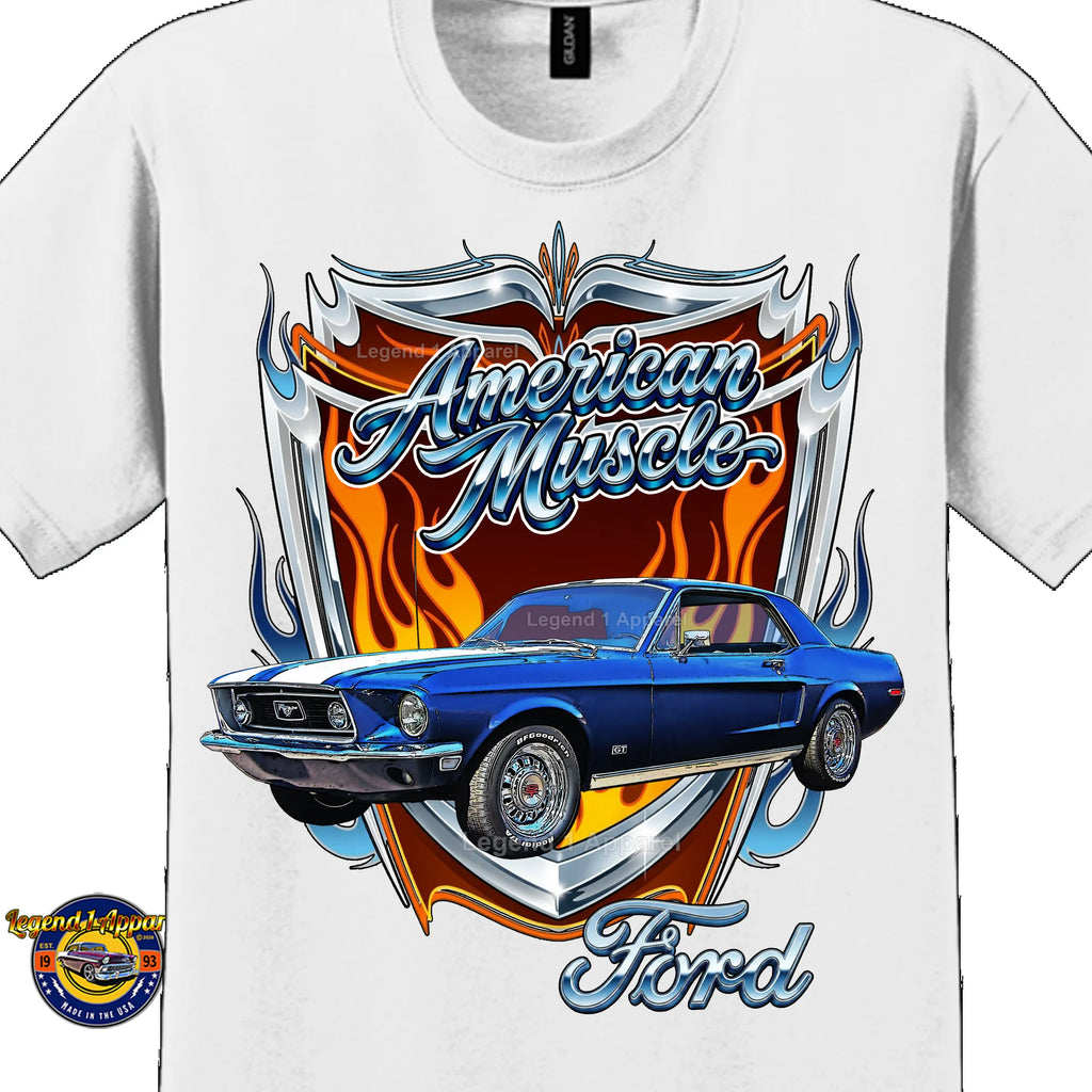 1968 Ford Mustang GT Classic Car Graphic Tee – American Muscle T-Shirt