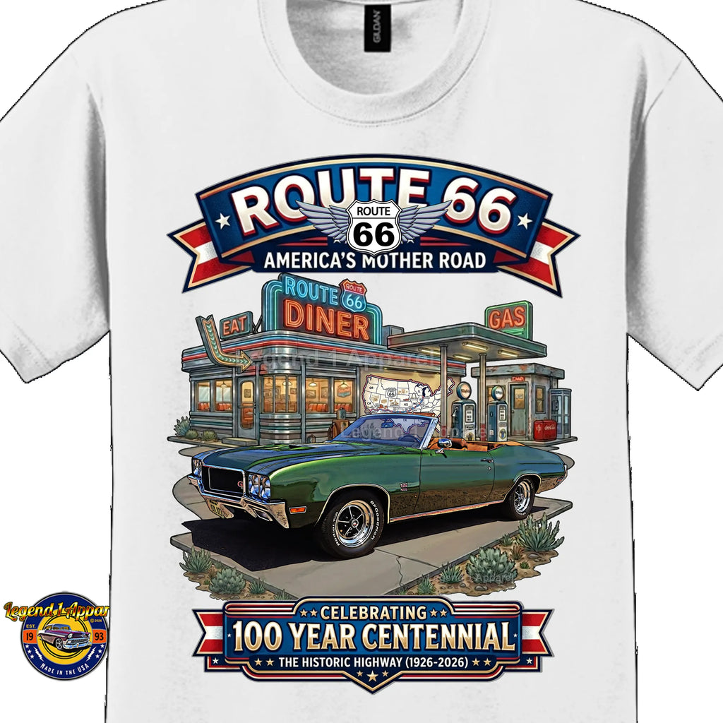1970 Buick GS 455 Convertible Classic Car Graphic Tee – Route 66 Centennial T-Shirt