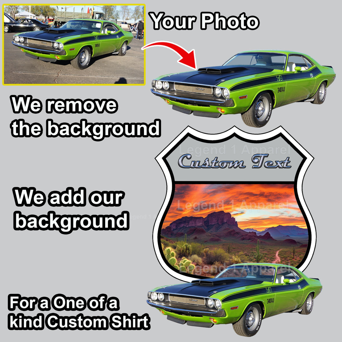 Your Classic Car or Hot Rod custom made T-shirt. Send us a picture of your car. Desert Highway Sign