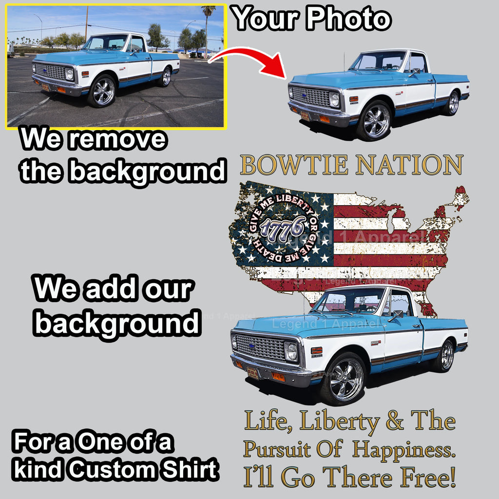 Your Classic Car or Hot Rod custom made T-shirt. Send us a picture of your car. Bowtie Nation