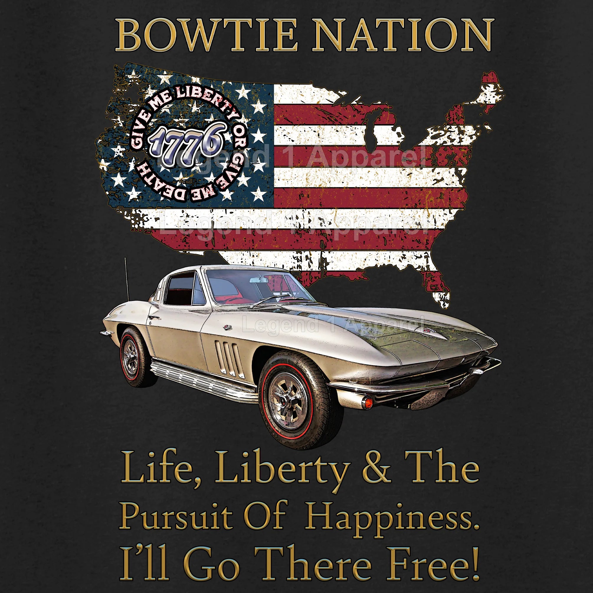 1965 Chevrolet C2 Corvette Bowtie Nation T-Shirt – 65 Chevy Classic Car Graphic Tee