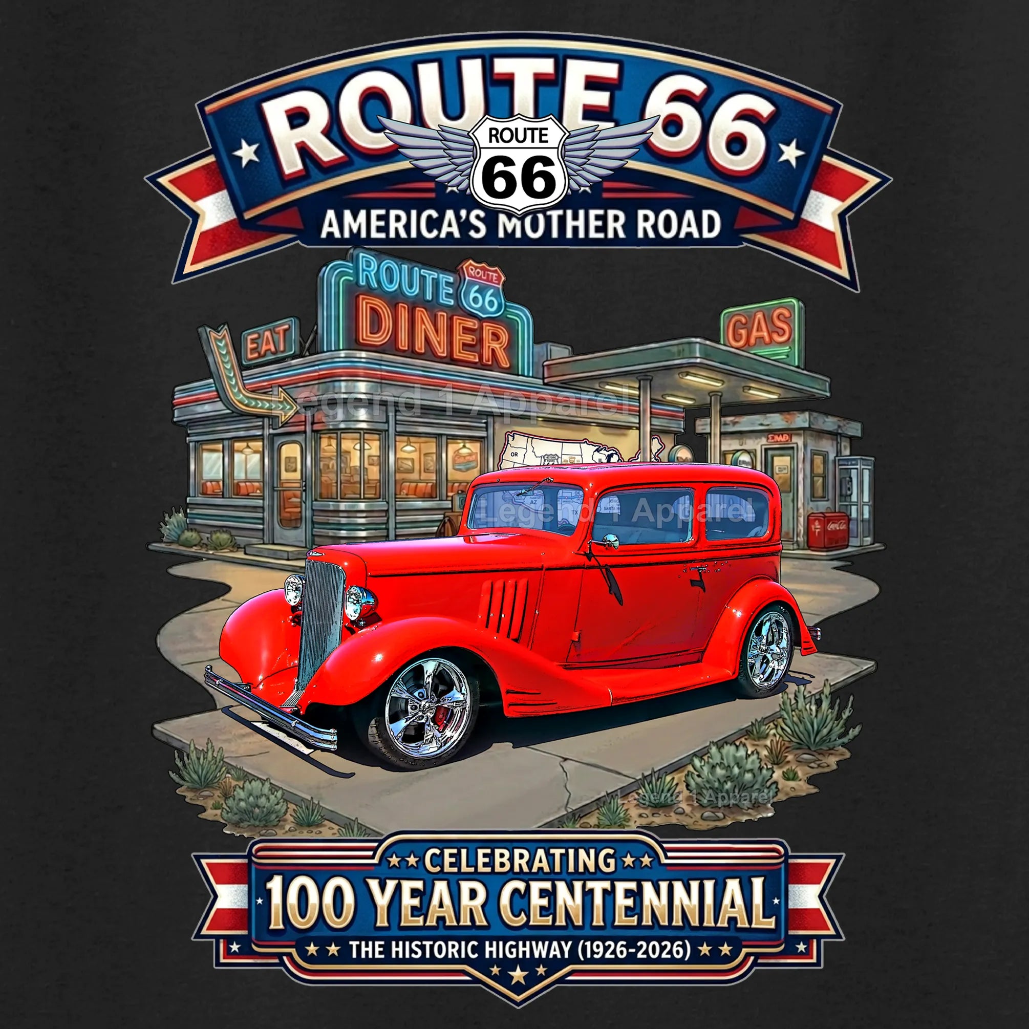 1933 Pontiac Coupe 5 Window Classic Car Graphic Tee – Route 66 Centennial T-Shirt (Copy)