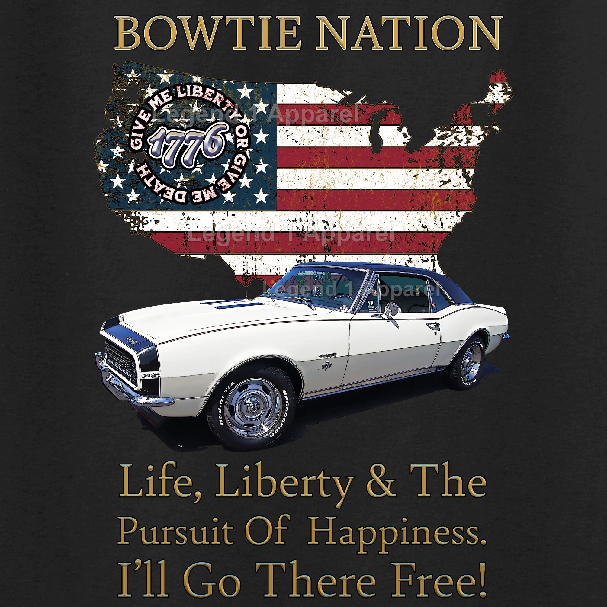 1967 Chevrolet Camaro Bowtie Nation T-Shirt – 67 Chevy Classic Car Graphic Tee