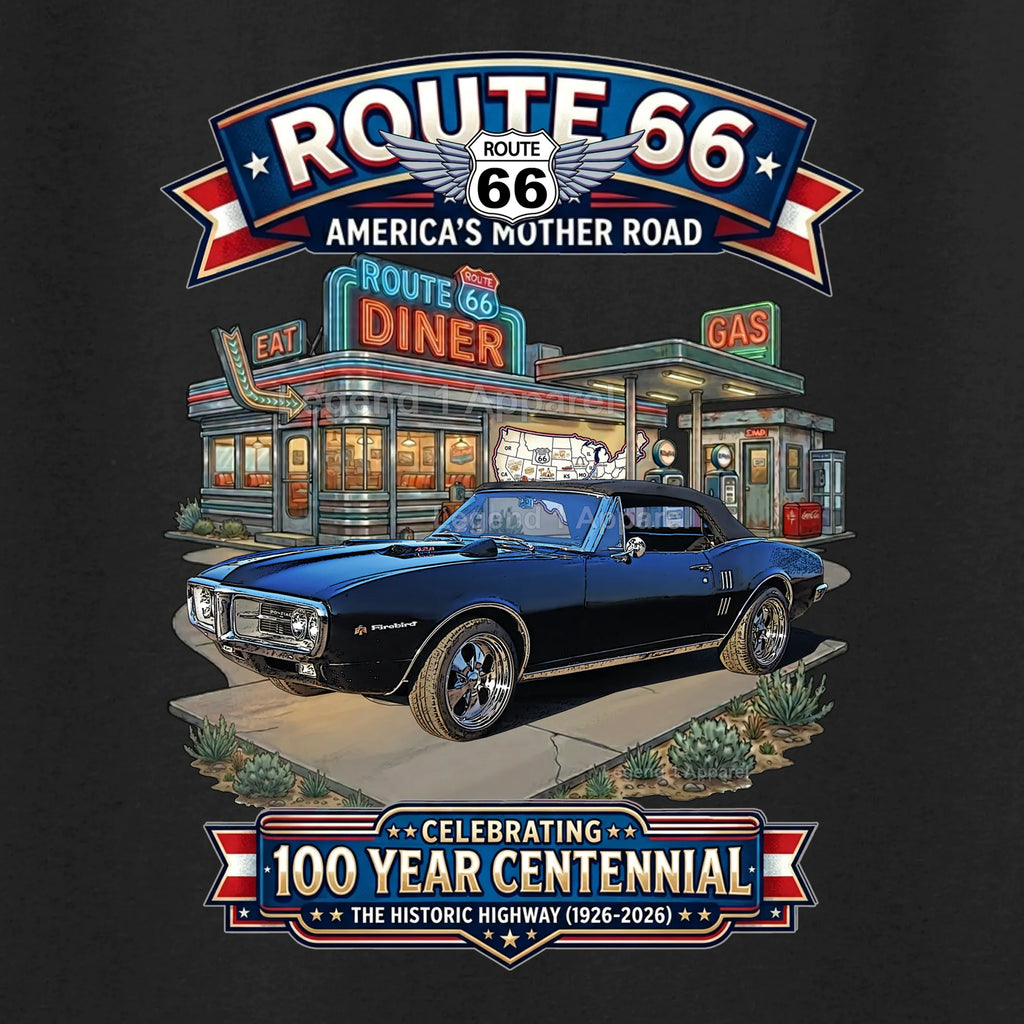 1967 Pontiac Firebird Classic Car Graphic Tee – Route 66 Centennial T-Shirt
