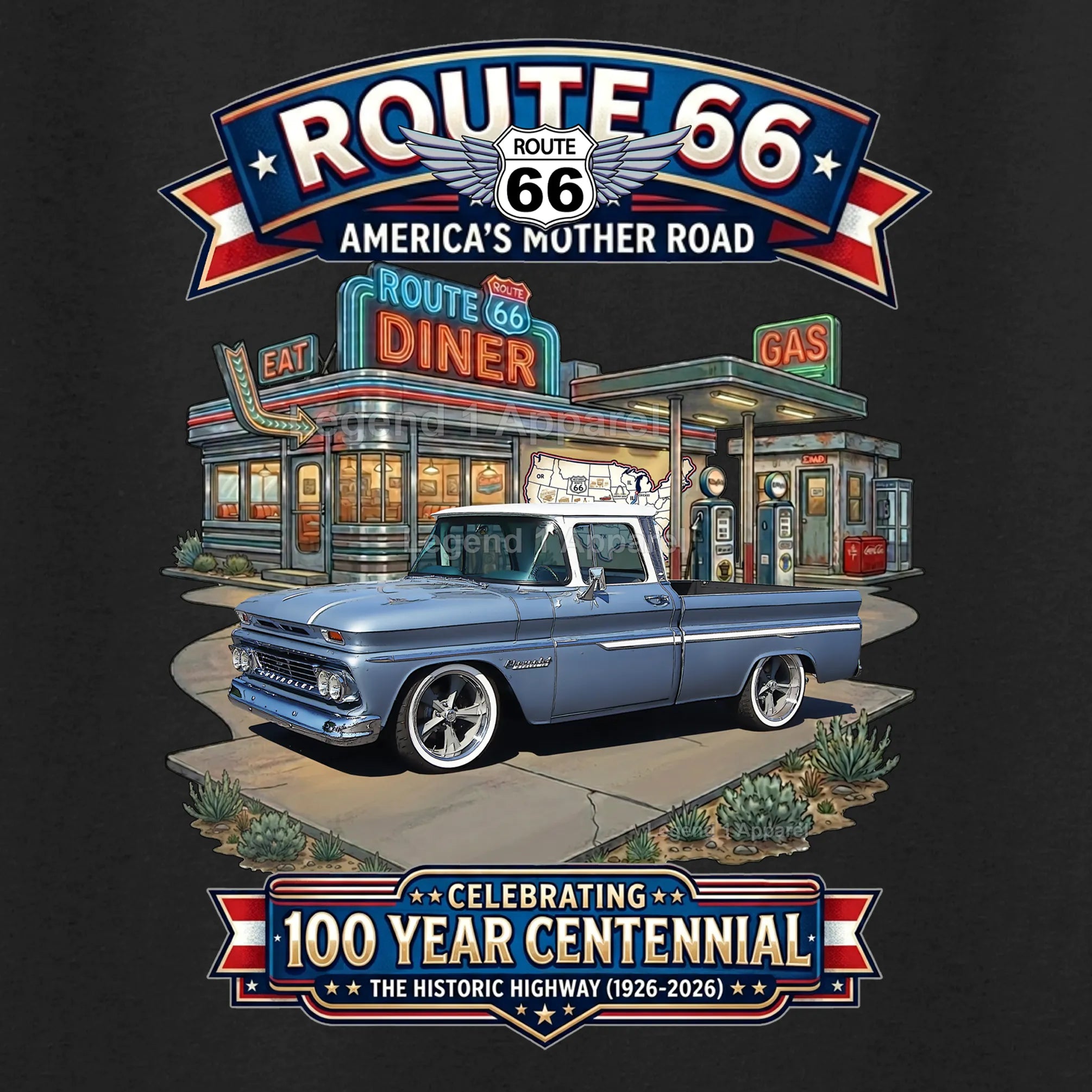 1960 Chevrolet Pick Up Classic Truck Graphic Tee – Route 66 Centennial T-Shirt