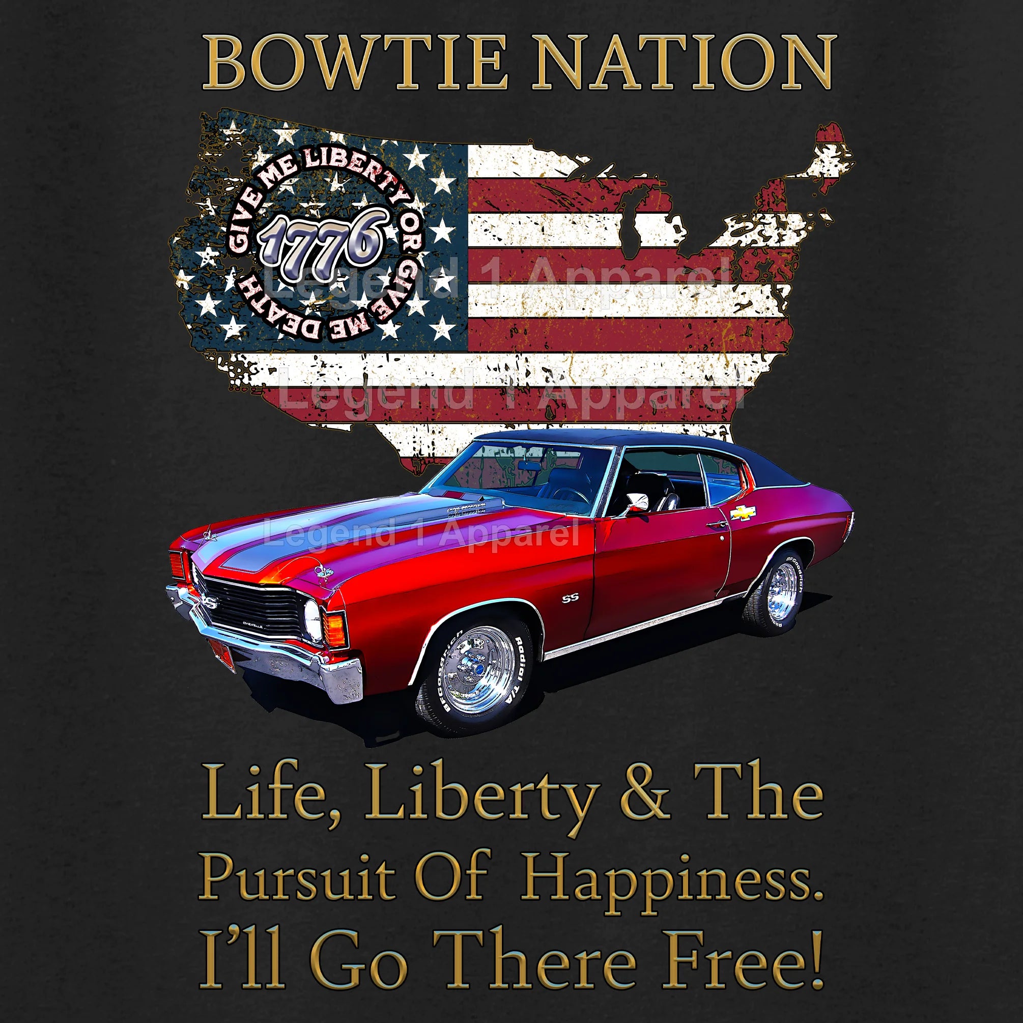 1972 Chevrolet Chevelle Convertible SS Bowtie Nation T-Shirt – 72 Chevy Classic Car Graphic Tee