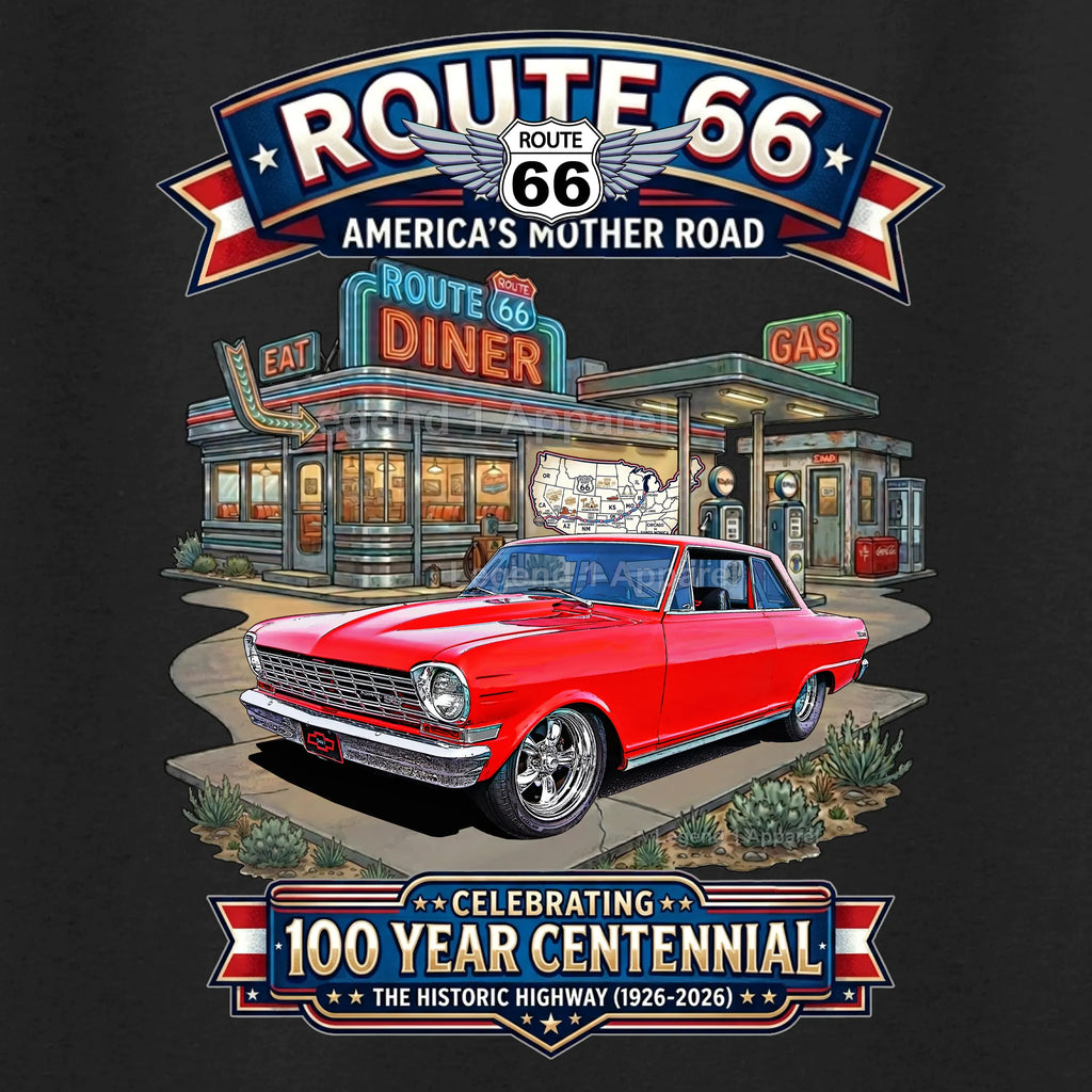 1964 Chevrolet Nova SS Classic Car Graphic Tee – Route 66 Centennial T-Shirt