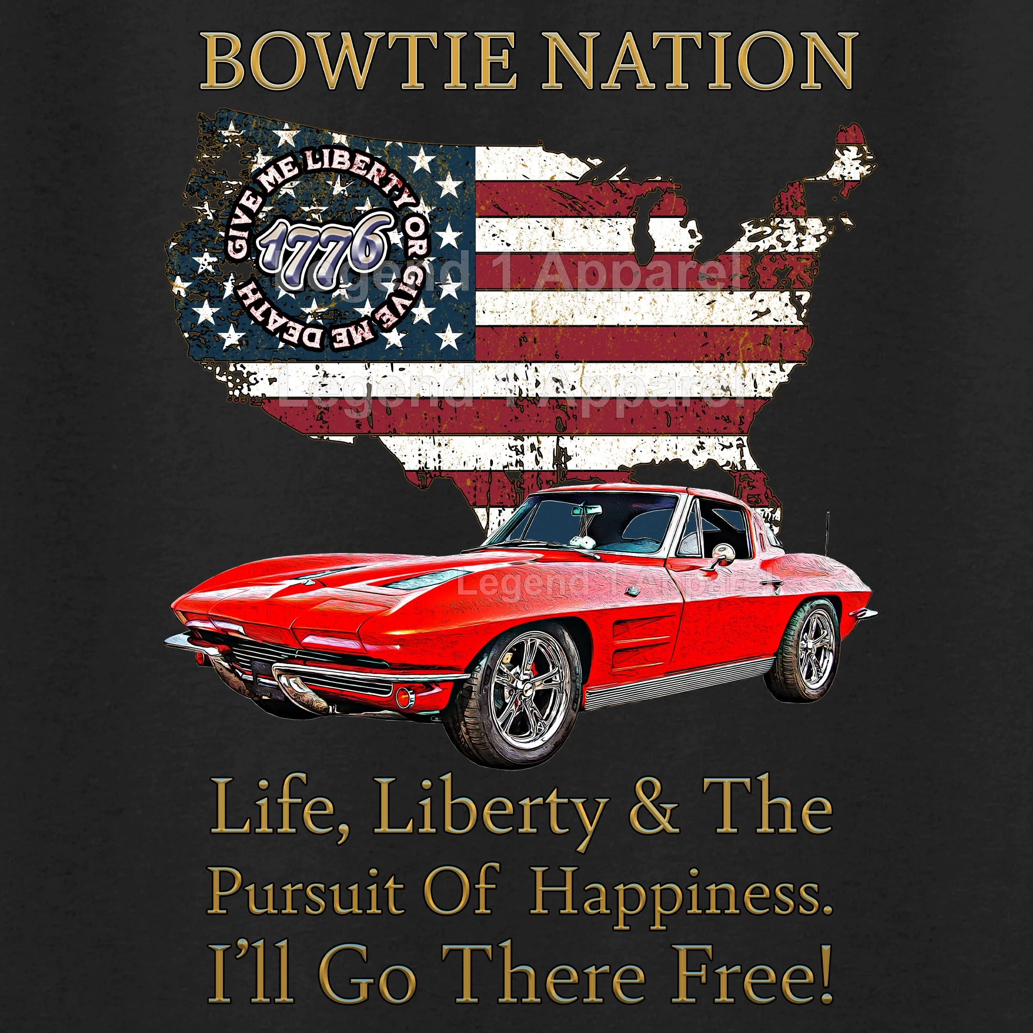 1963 Chevrolet C2 Corvette Bowtie Nation T-Shirt – 63 Chevy Classic Car Graphic Tee