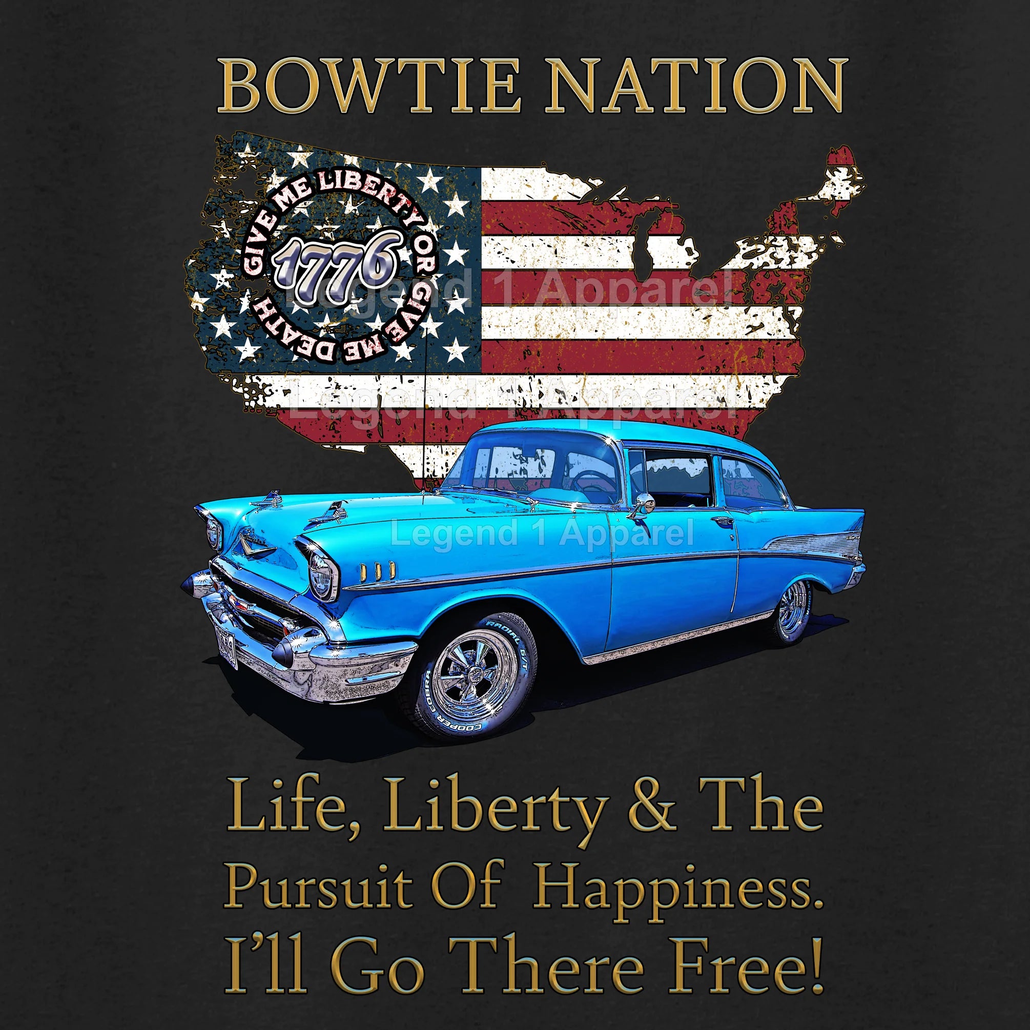 1957 Chevrolet Bel Air Bowtie Nation T-Shirt – 57 Chevy Classic Car Graphic Tee
