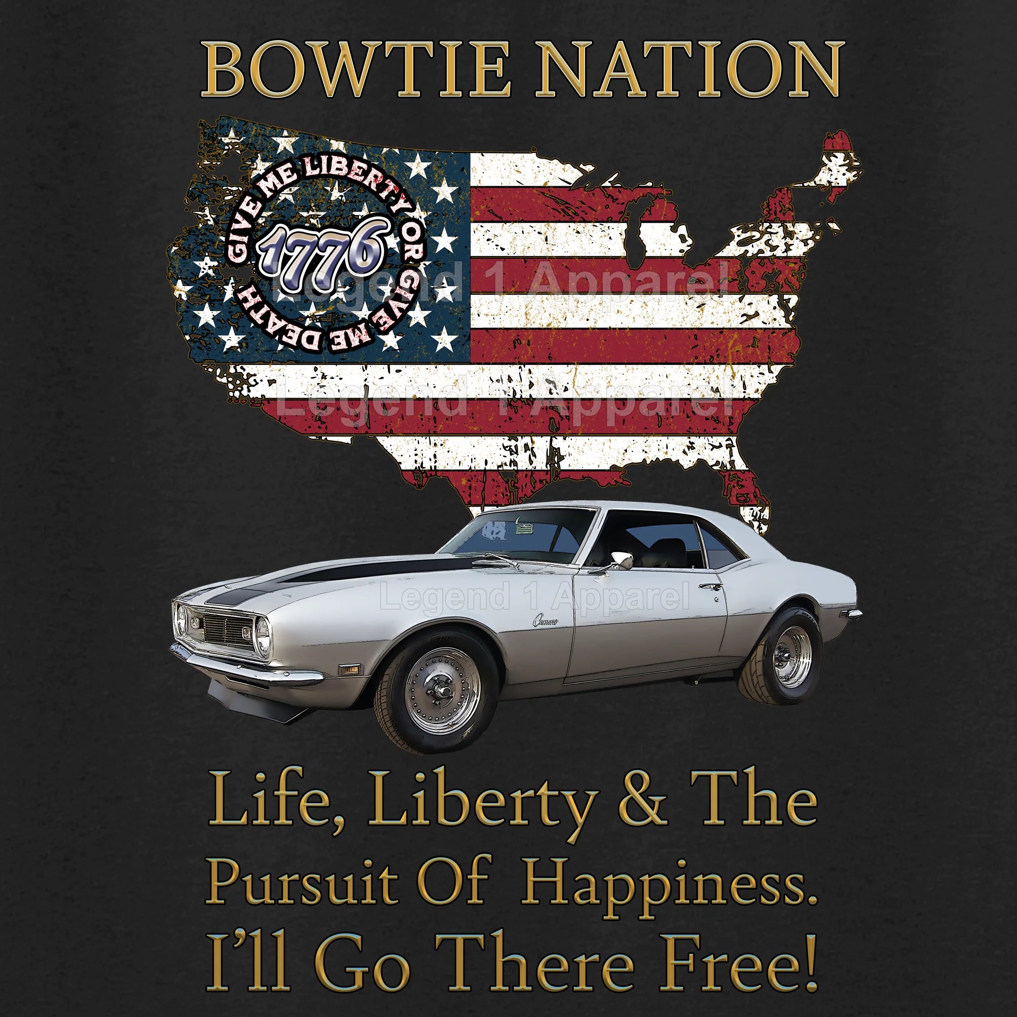 1968 Chevrolet Camaro Bowtie Nation T-Shirt – 68 Chevy Classic Car Graphic Tee