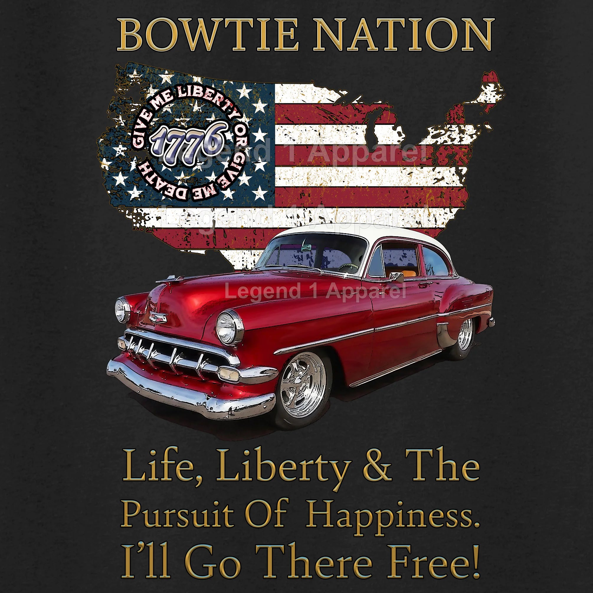1954 Chevrolet Bel Air Bowtie Nation T-Shirt – 54 Chevy Classic Car Graphic Tee