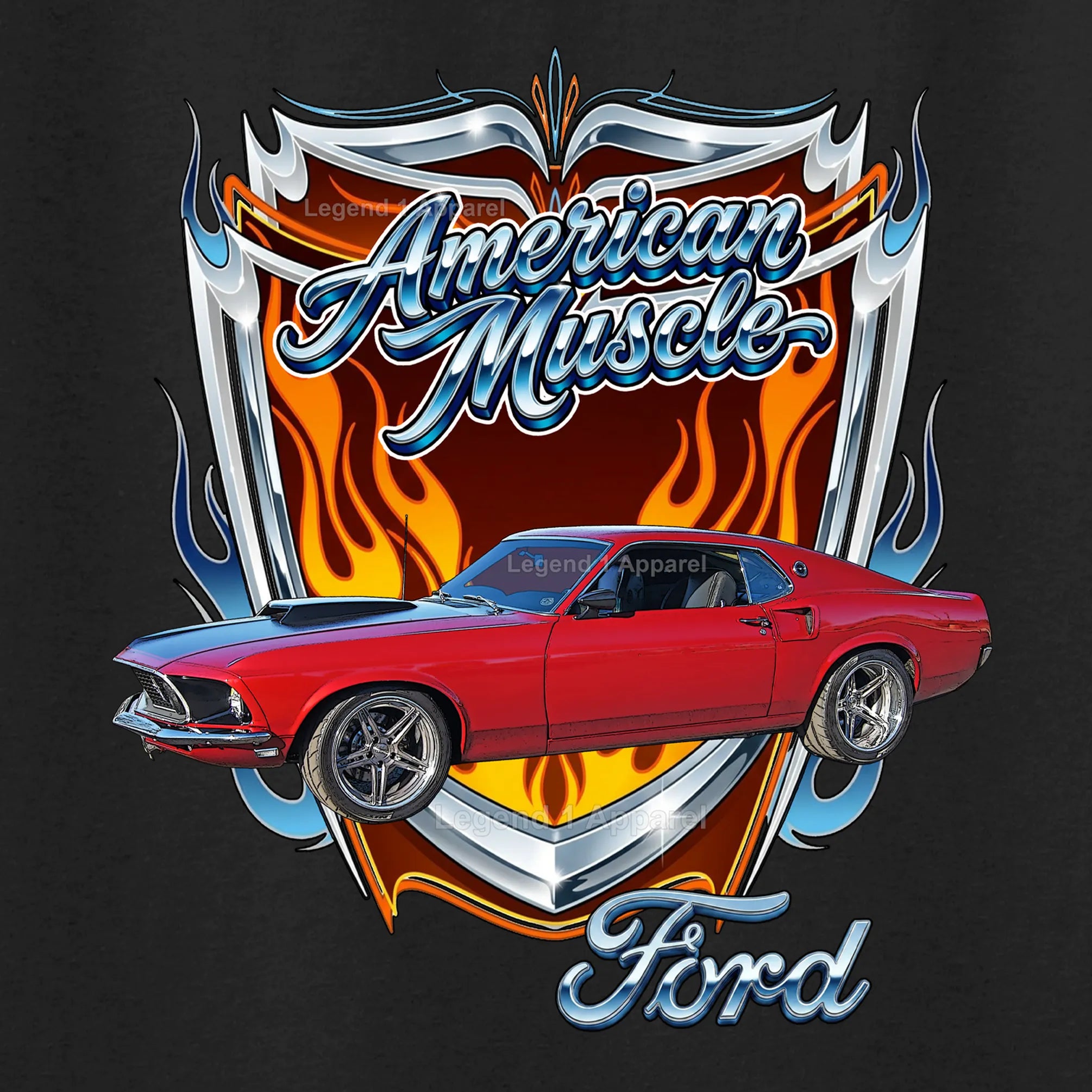 1969 Ford Mustang Fastback Classic Car Graphic Tee – American Muscle T-Shirt