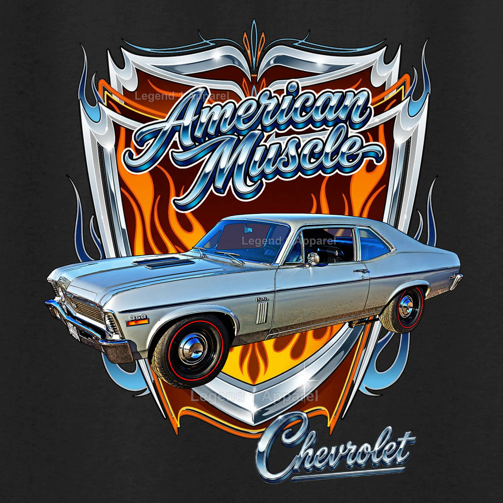 1970 Chevrolet Nova SS American Muscle T-Shirt – 70 Chevy Classic Car Graphic Tee