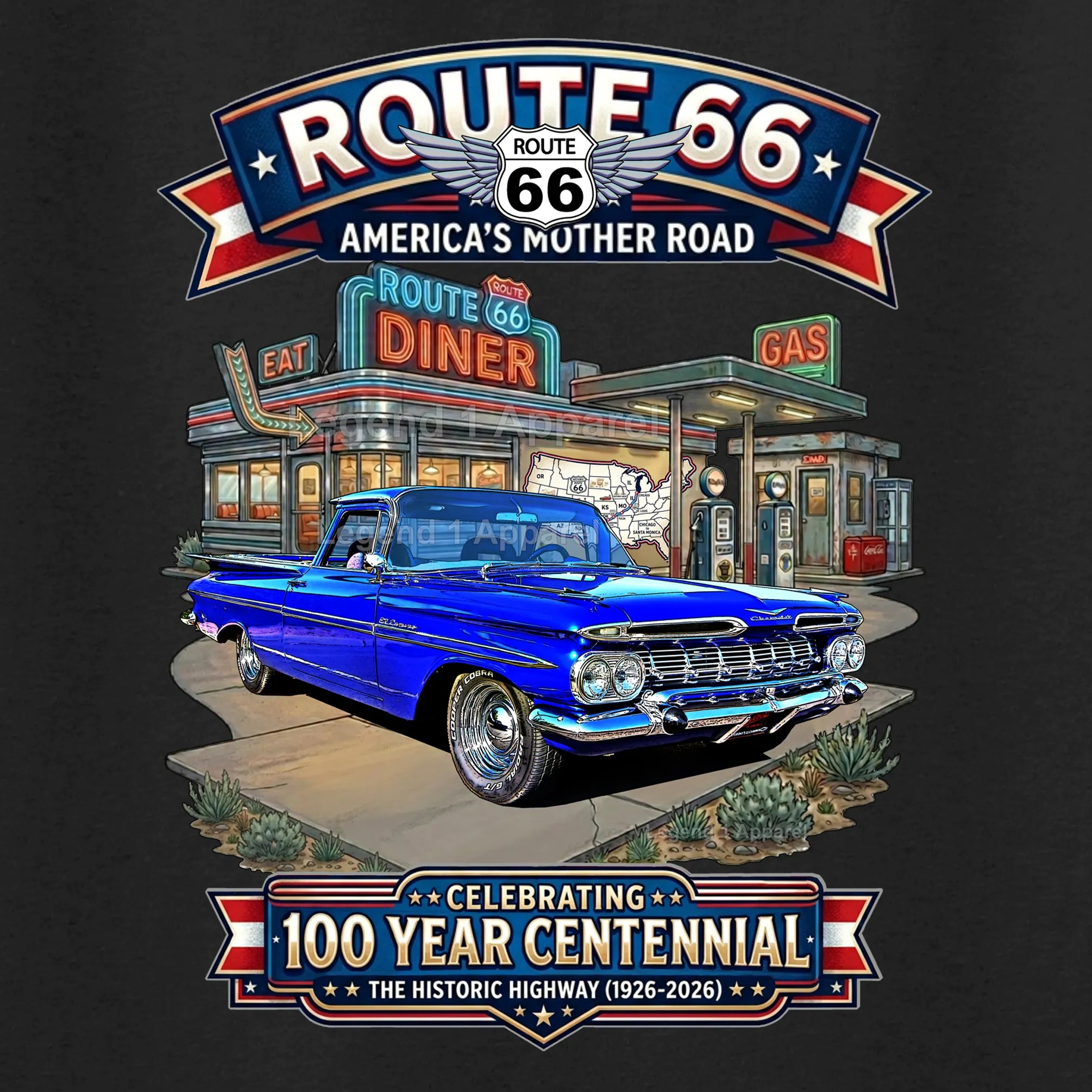 1959 Chevrolet El Camino Classic Truck Graphic Tee – Route 66 Centennial T-Shirt