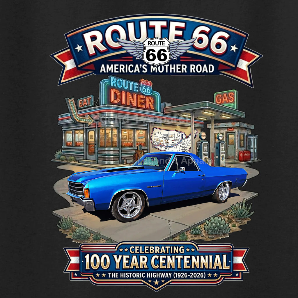 1972 Chevrolet El Camino SS Classic Truck Graphic Tee – Route 66 Centennial T-Shirt