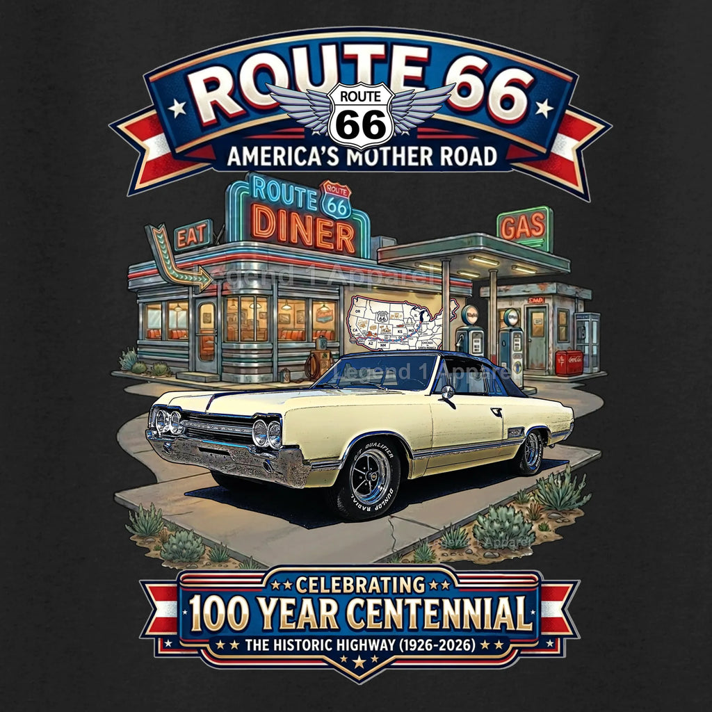 1965 Oldsmobile Cutlass 442 Classic Car Graphic Tee – Route 66 Centennial T-Shirt