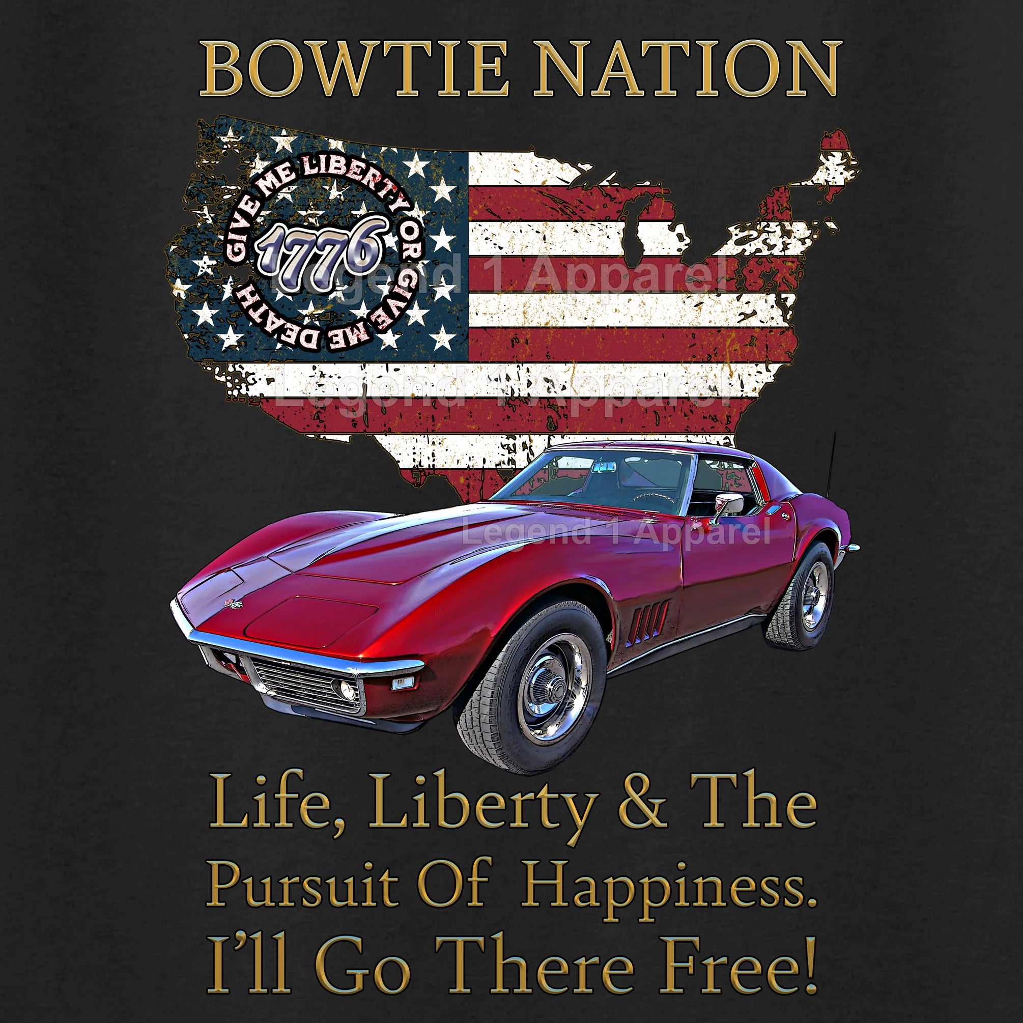 1969 Chevrolet C3 Corvette Bowtie Nation T-Shirt – 69 Chevy Classic Car Graphic Tee