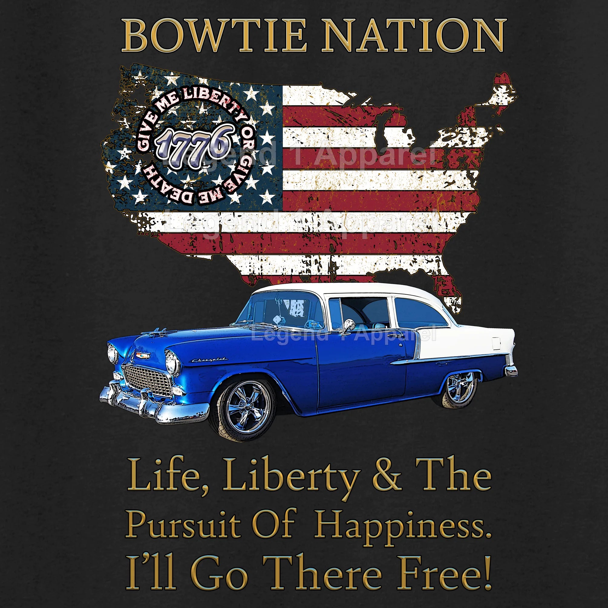 1955 Chevrolet Bel Air Bowtie Nation T-Shirt – 55 Chevy Classic Car Graphic Tee