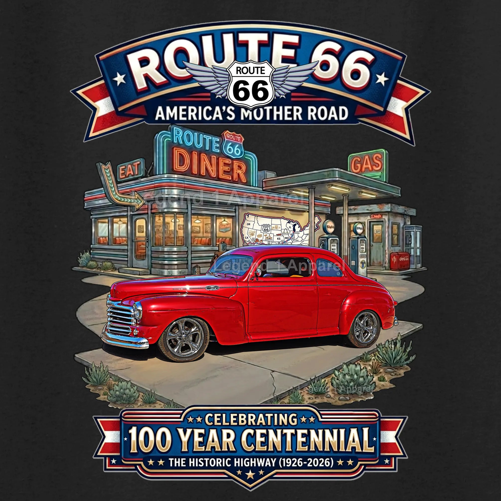 1948 Mercury Coupe Classic Car Graphic Tee – Route 66 Centennial T-Shirt