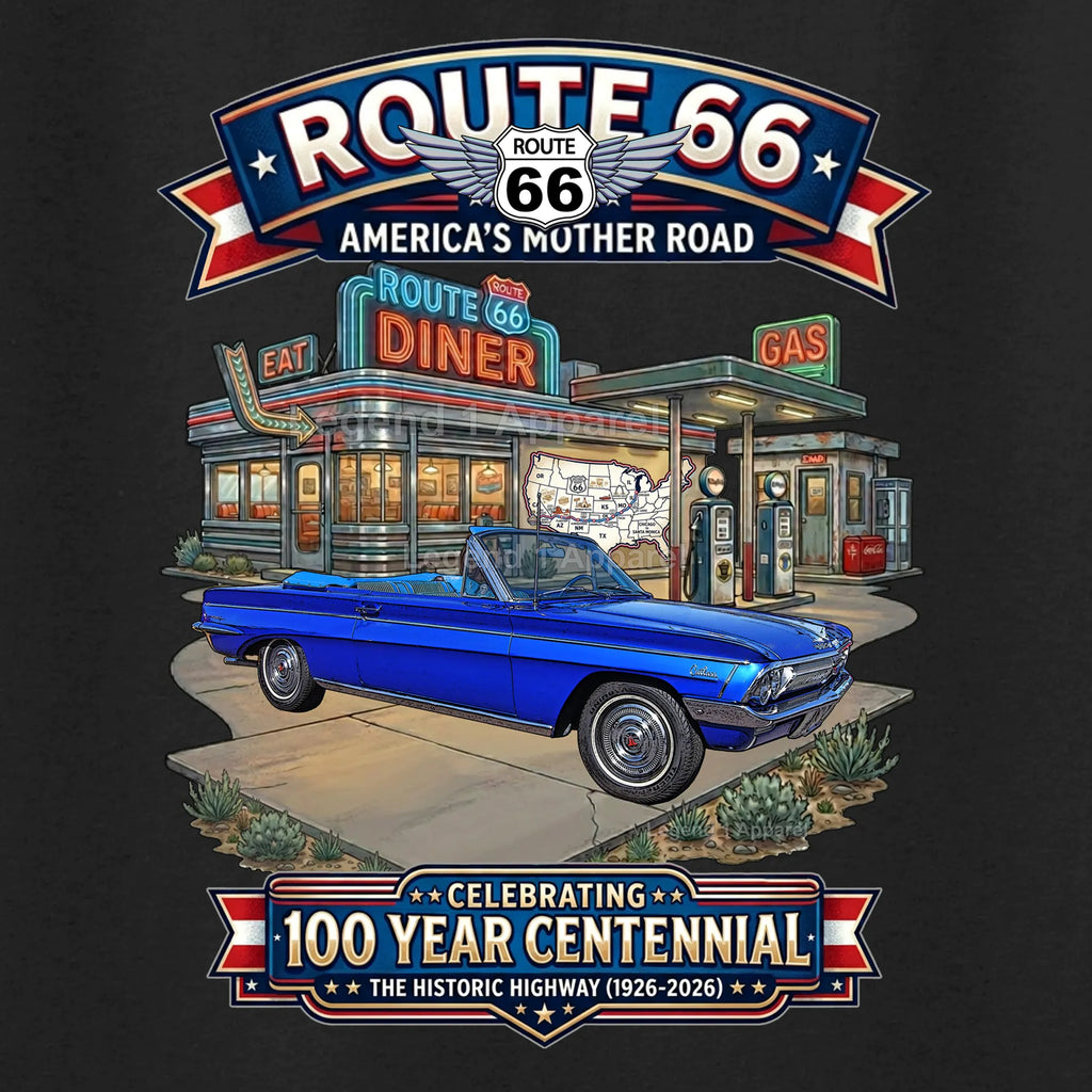 1962 Oldsmobile F85 Cutlass Convertible Classic Car Graphic Tee – Route 66 Centennial T-Shirt