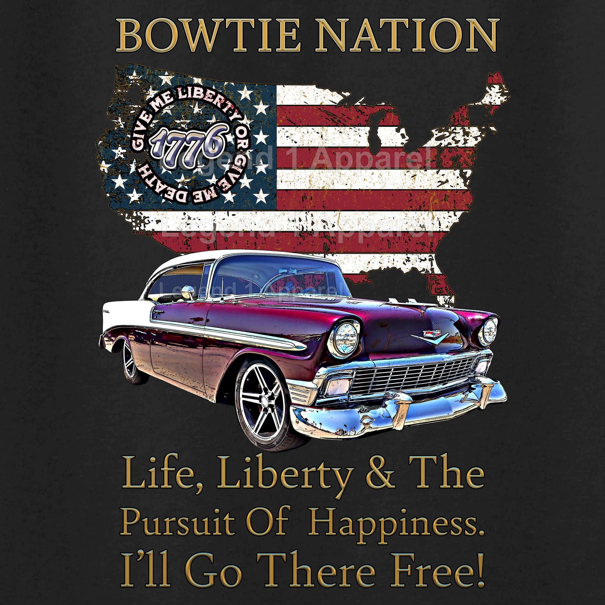 1956 Chevrolet Bel Air Bowtie Nation T-Shirt – 56 Chevy Classic Car Graphic Tee