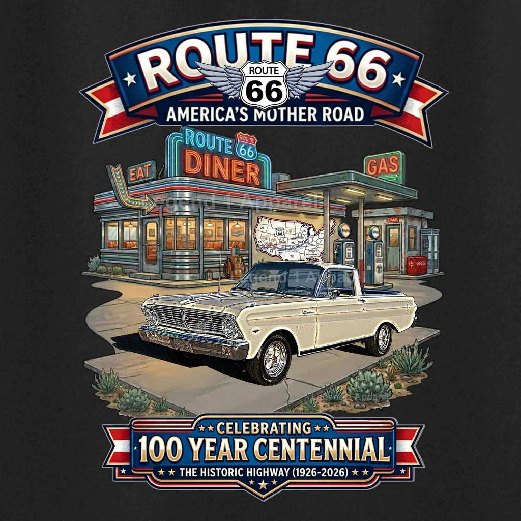 1965 Ford Ranchero Classic Car Graphic Tee – Route 66 Centennial T-Shirt