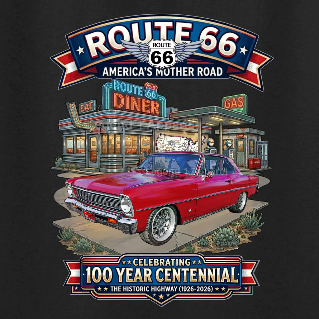 1966 Chevrolet Nova SS Classic Car Graphic Tee – Route 66 Centennial T-Shirt