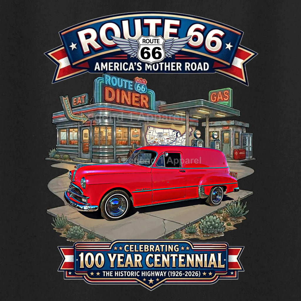 1949 Pontiac Delivery Sedan Classic Car Graphic Tee – Route 66 Centennial T-Shirt
