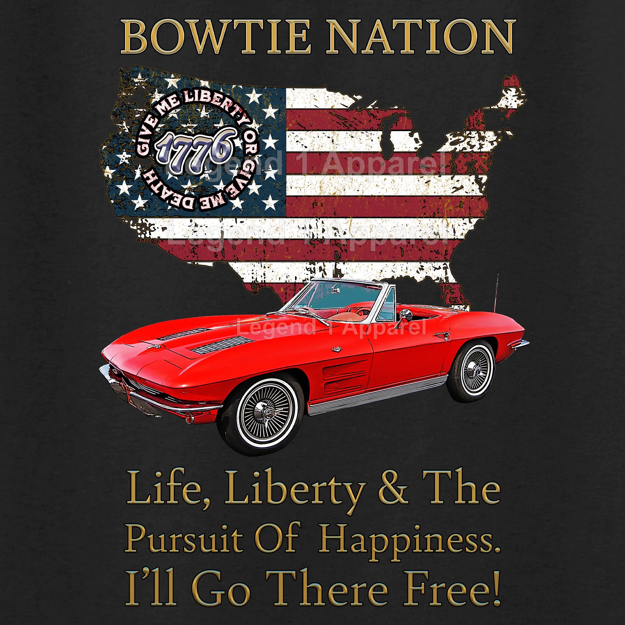 1963 Chevrolet C2 Corvette Bowtie Nation T-Shirt – 63 Chevy Classic Car Graphic Tee