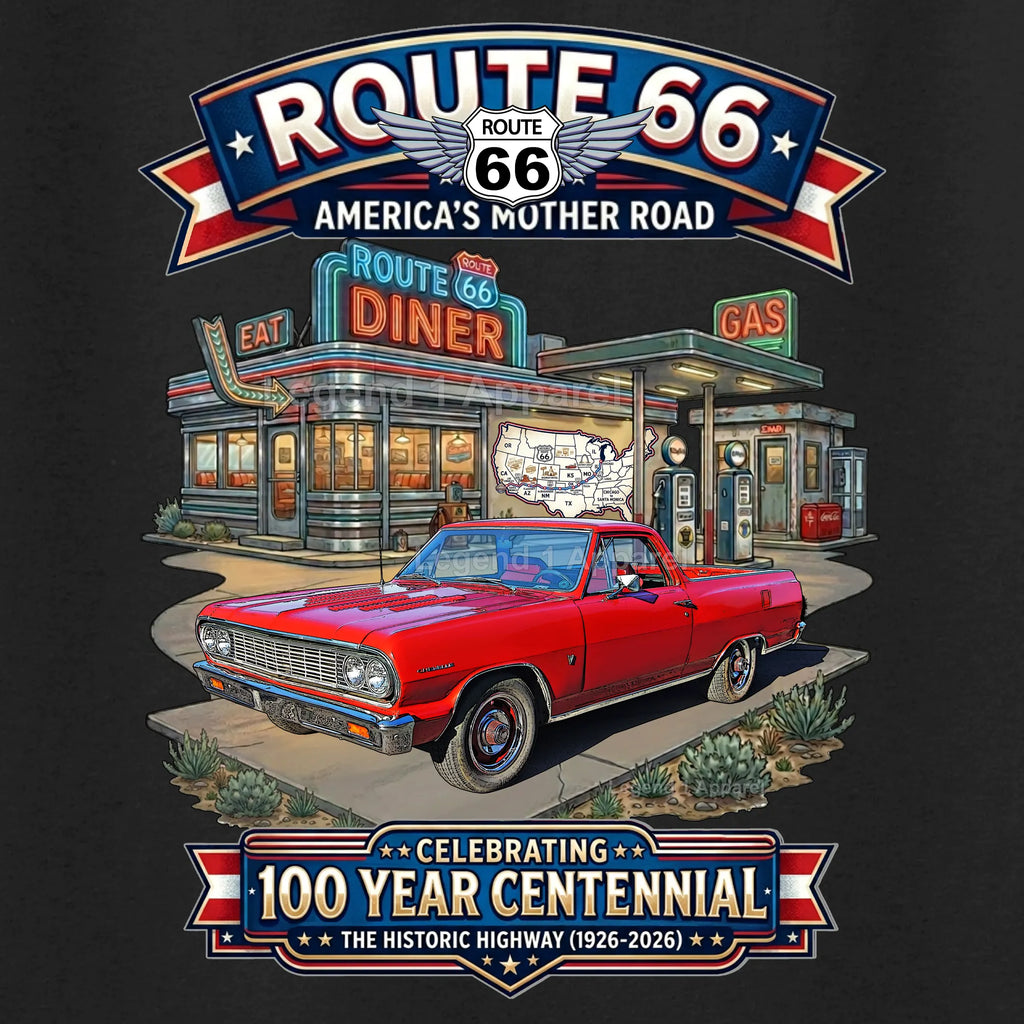 1964 Chevrolet El Camino Classic Truck Graphic Tee – Route 66 Centennial T-Shirt