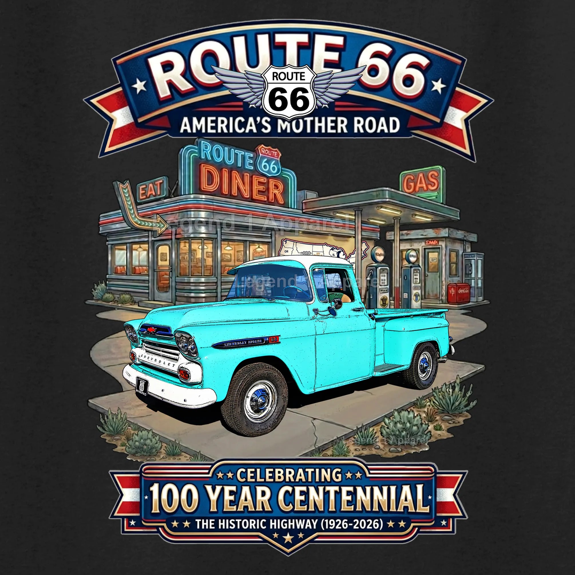 1959 Chevrolet Pick Up Classic Truck Graphic Tee – Route 66 Centennial T-Shirt