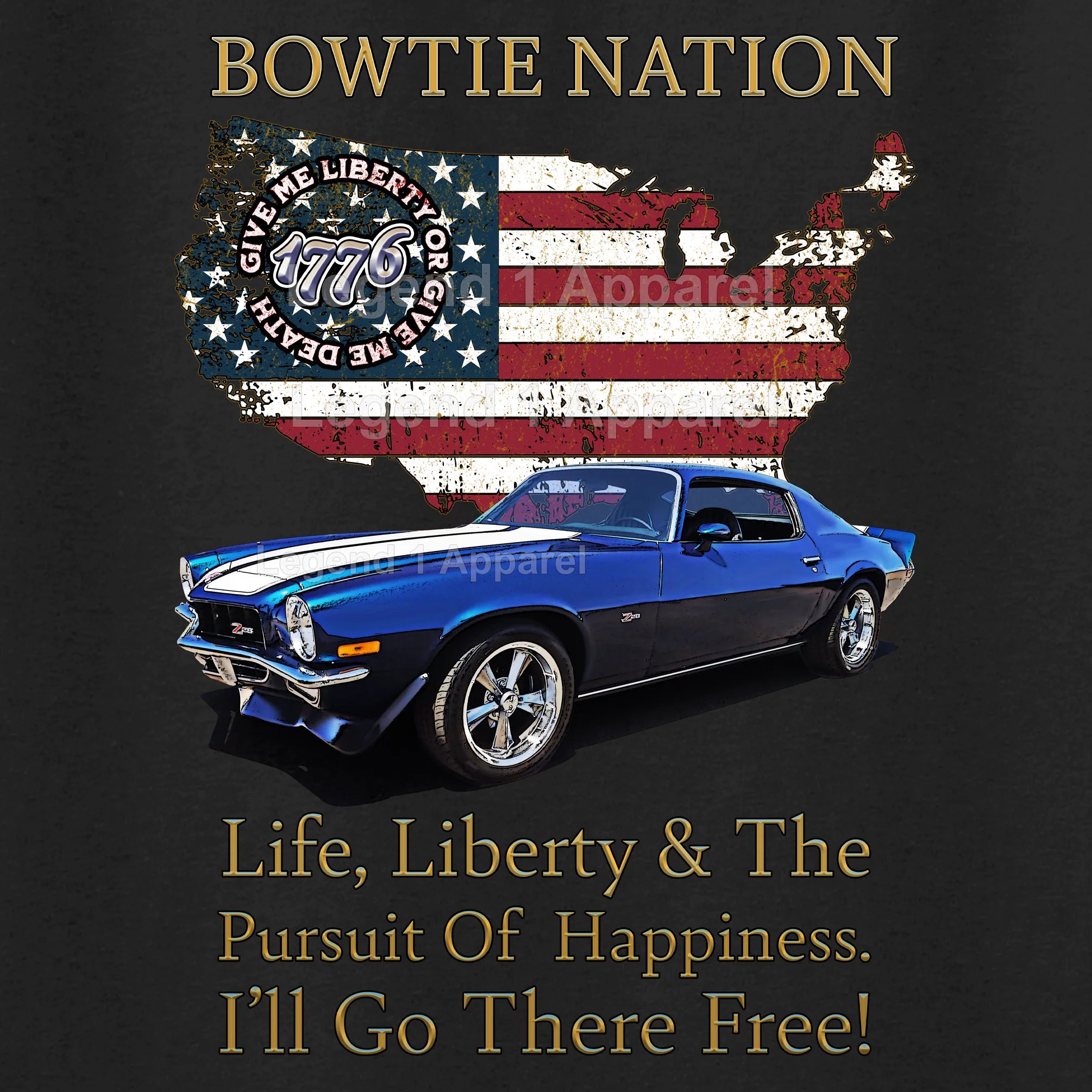 1973 Chevrolet Camaro Bowtie Nation T-Shirt – 73 Chevy Classic Car Graphic Tee