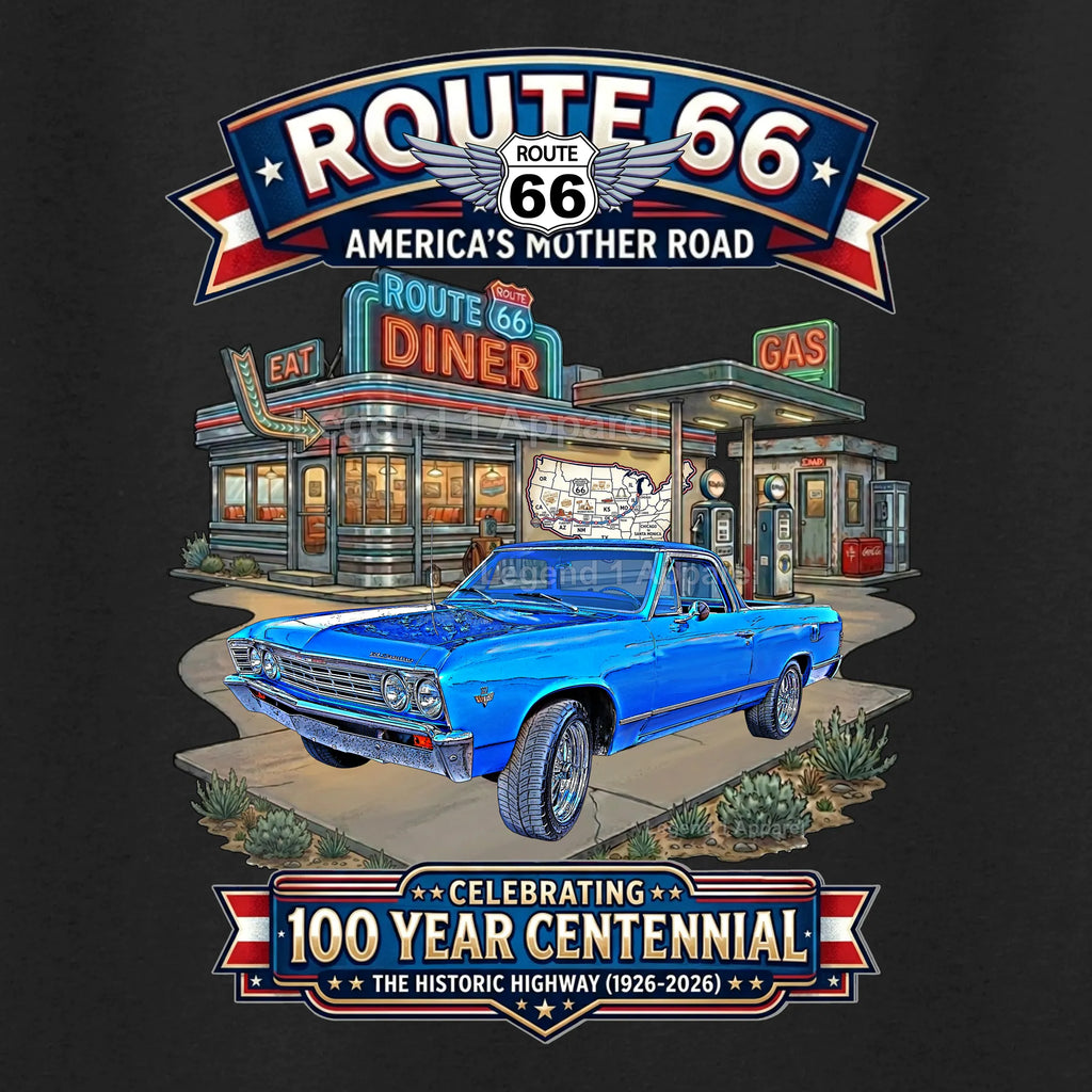 1966 Chevrolet El Camino Classic Truck Graphic Tee – Route 66 Centennial T-Shirt