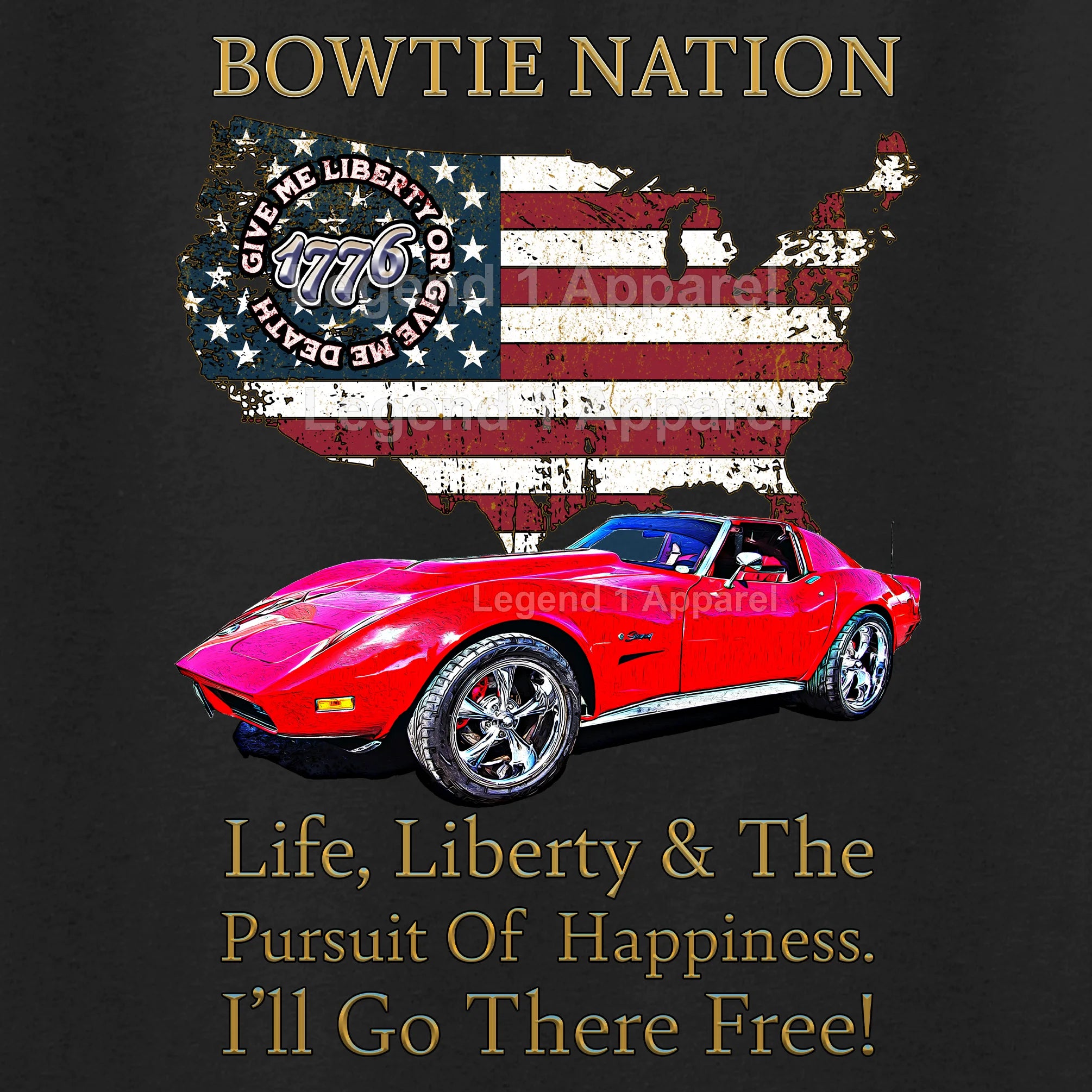 1974 Chevrolet C3 Corvette Bowtie Nation T-Shirt – 74 Chevy Classic Car Graphic Tee