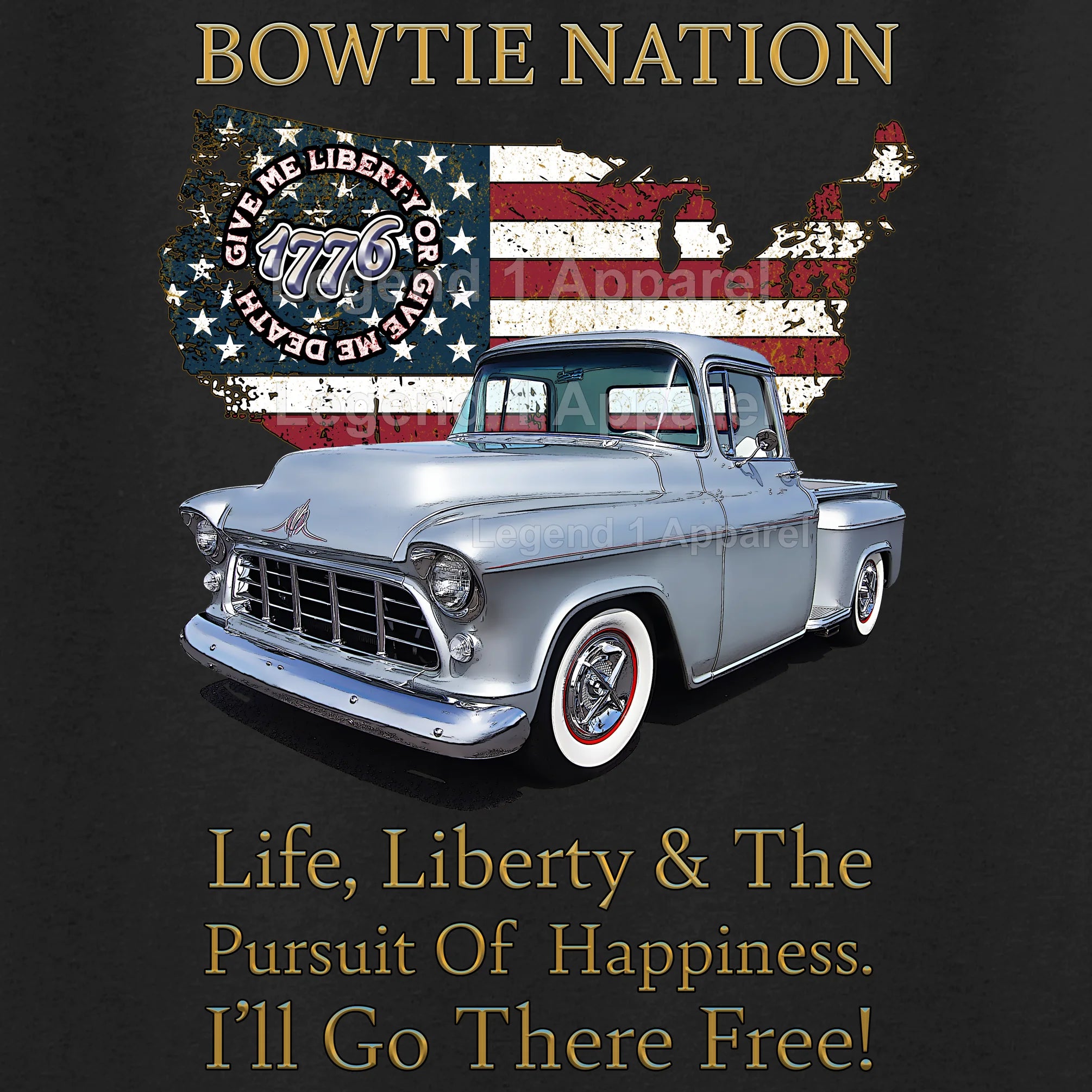 1955 Chevrolet Pick Up Truck Bowtie Nation T-Shirt – 55 Chevy Classic Truck Graphic Tee