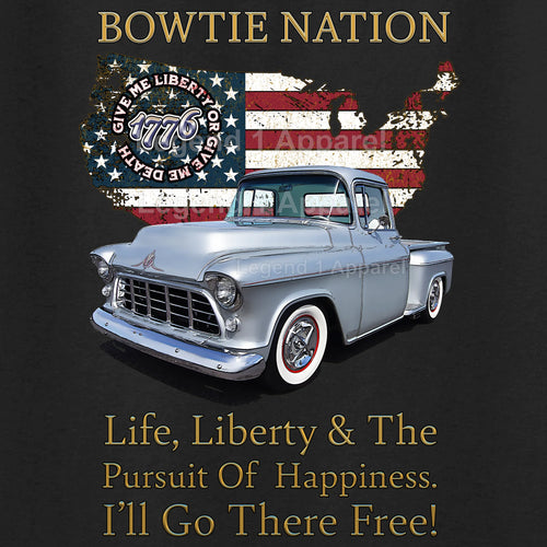 1955 Chevrolet Pick Up Truck Bowtie Nation T-Shirt – 55 Chevy Classic Truck Graphic Tee