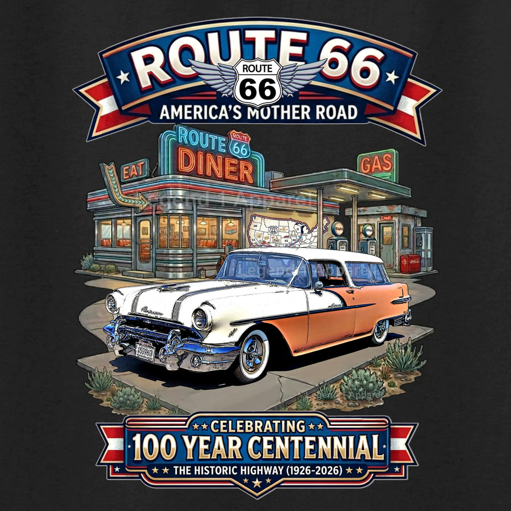 1956 Pontiac Safari Star Chief Station Wagon Classic Car Graphic Tee – Route 66 Centennial T-Shirt