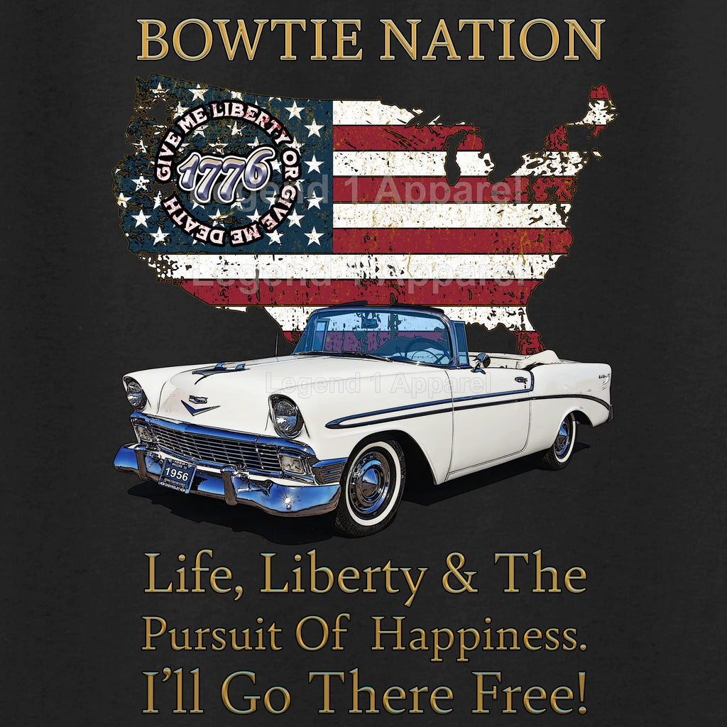 1956 Chevrolet Bel Air Convertible Bowtie Nation T-Shirt – 56 Chevy Classic Car Graphic Tee
