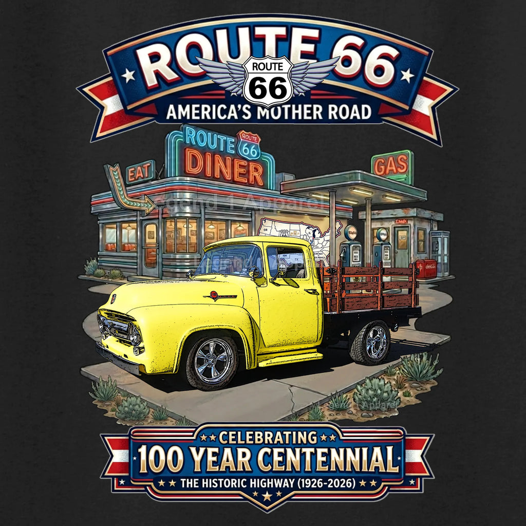 1956 Ford F100 Stake Bed Classic Truck Graphic Tee – Route 66 Centennial T-Shirt