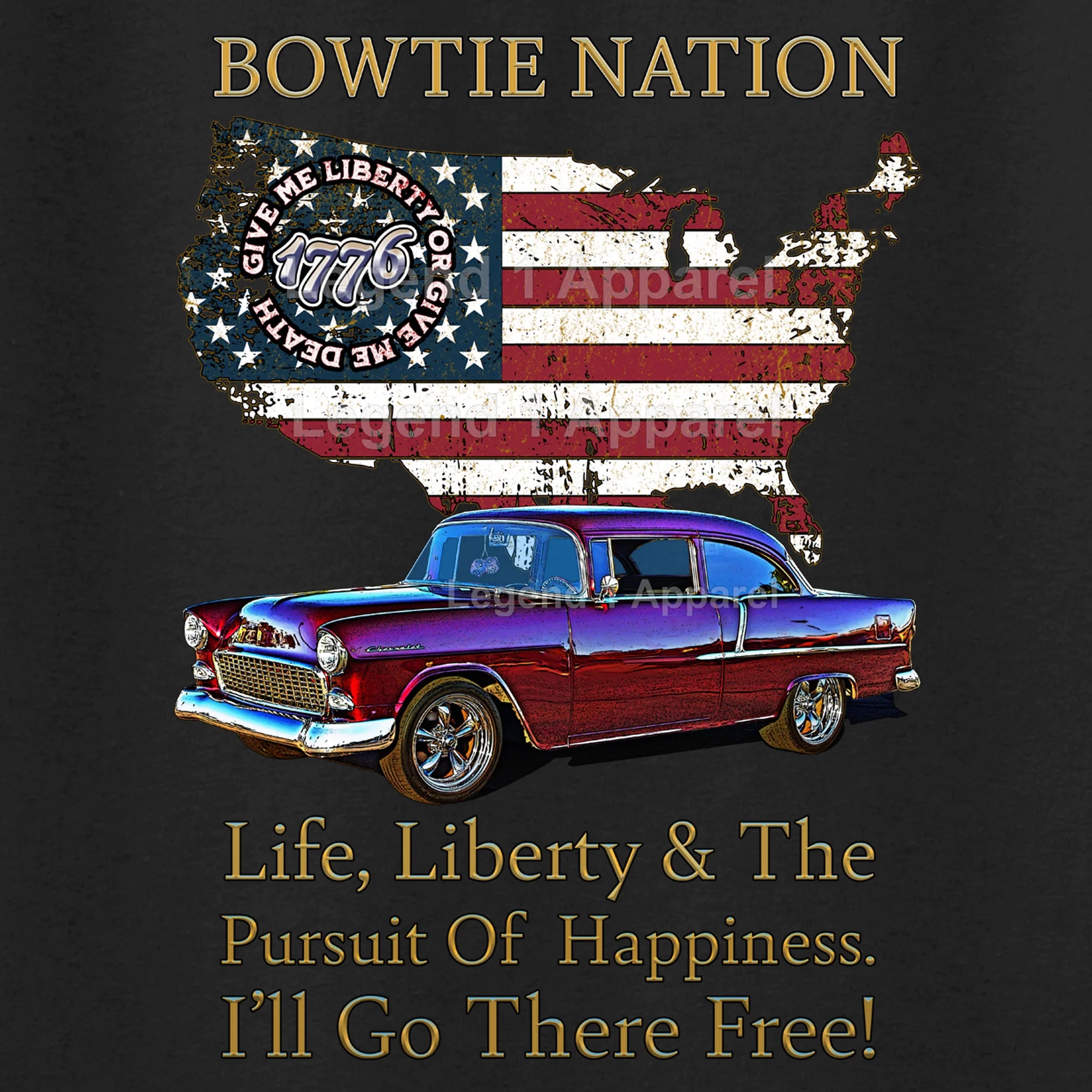 1955 Chevrolet DelRay Bowtie Nation T-Shirt – 55 Chevy Classic Car Graphic Tee