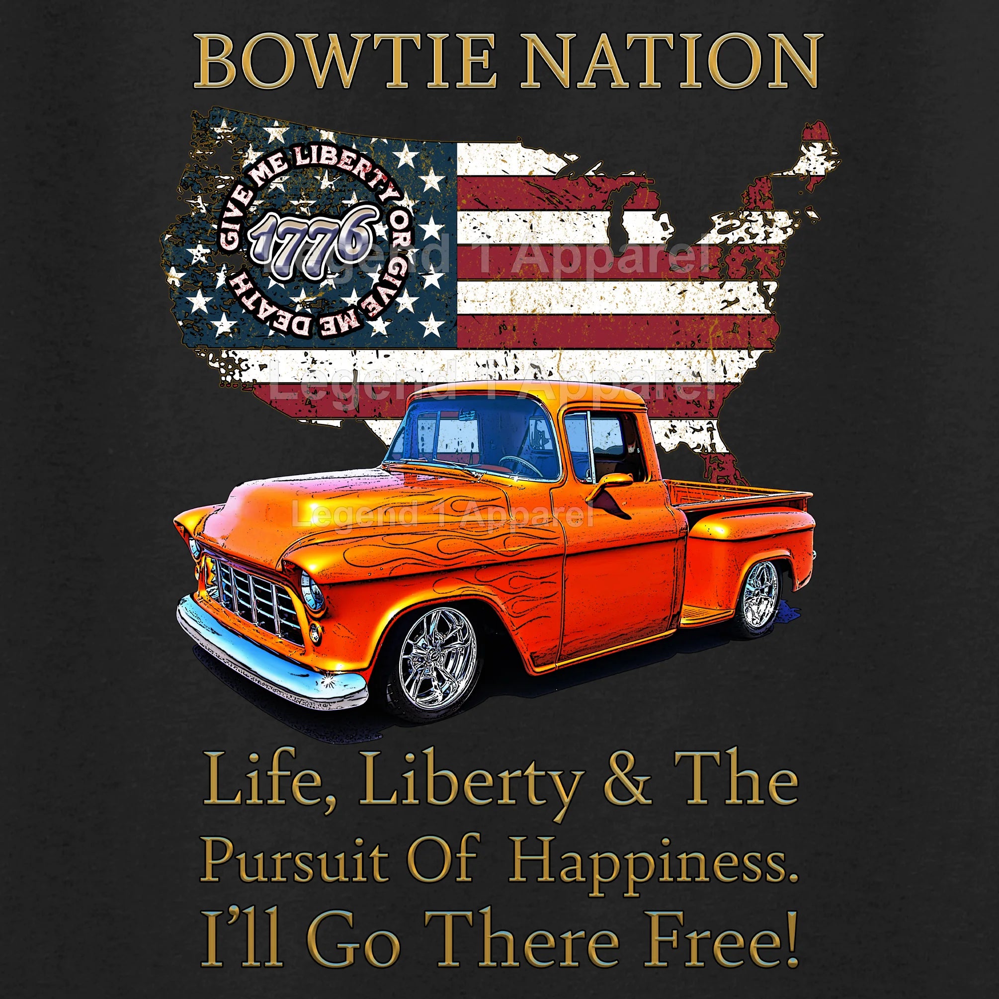 1955 Chevrolet Pick Up Truck Bowtie Nation T-Shirt – 55 Chevy Classic Truck Graphic Tee