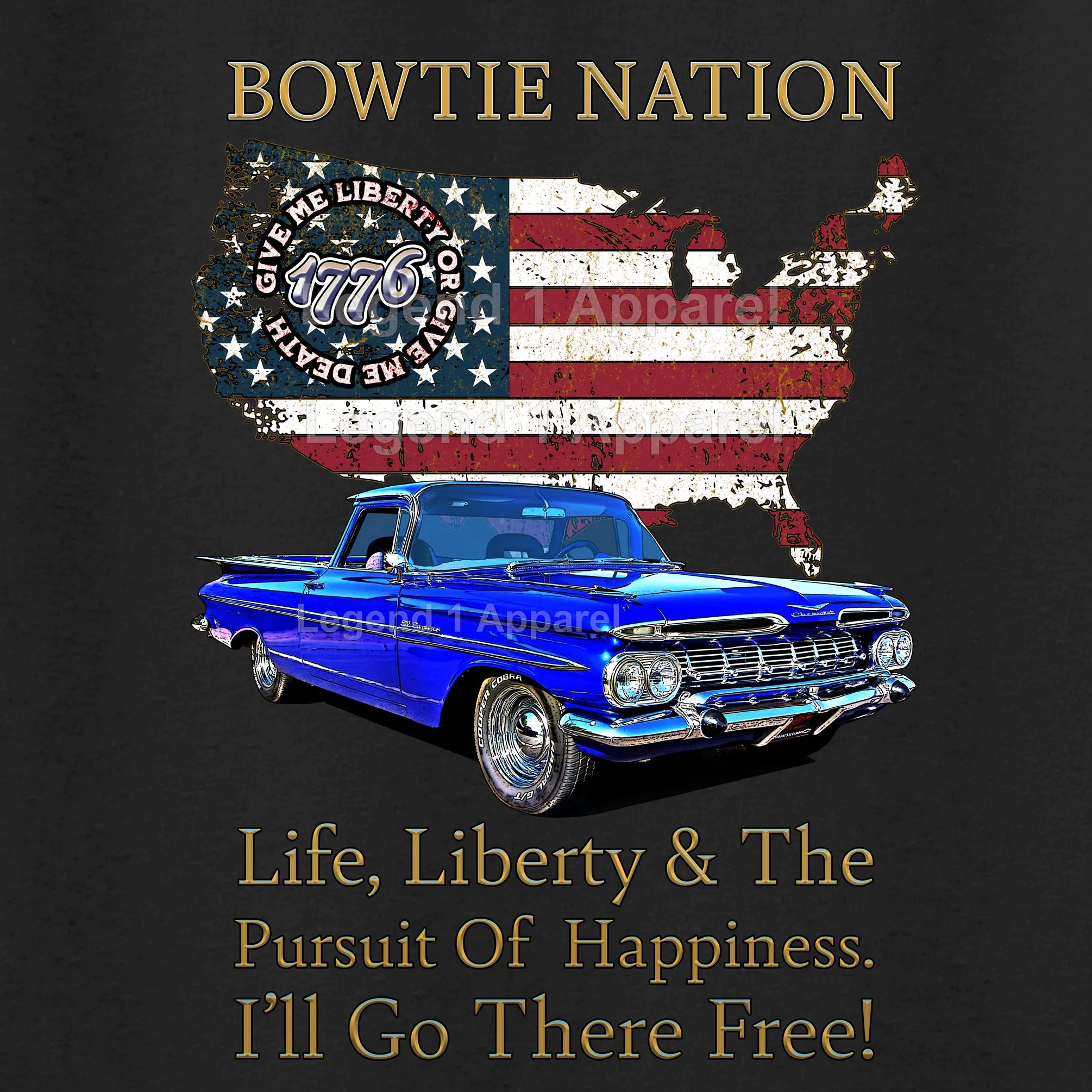 1959 Chevrolet El Camino Bowtie Nation T-Shirt – 59 Chevy Classic Truck Graphic Tee
