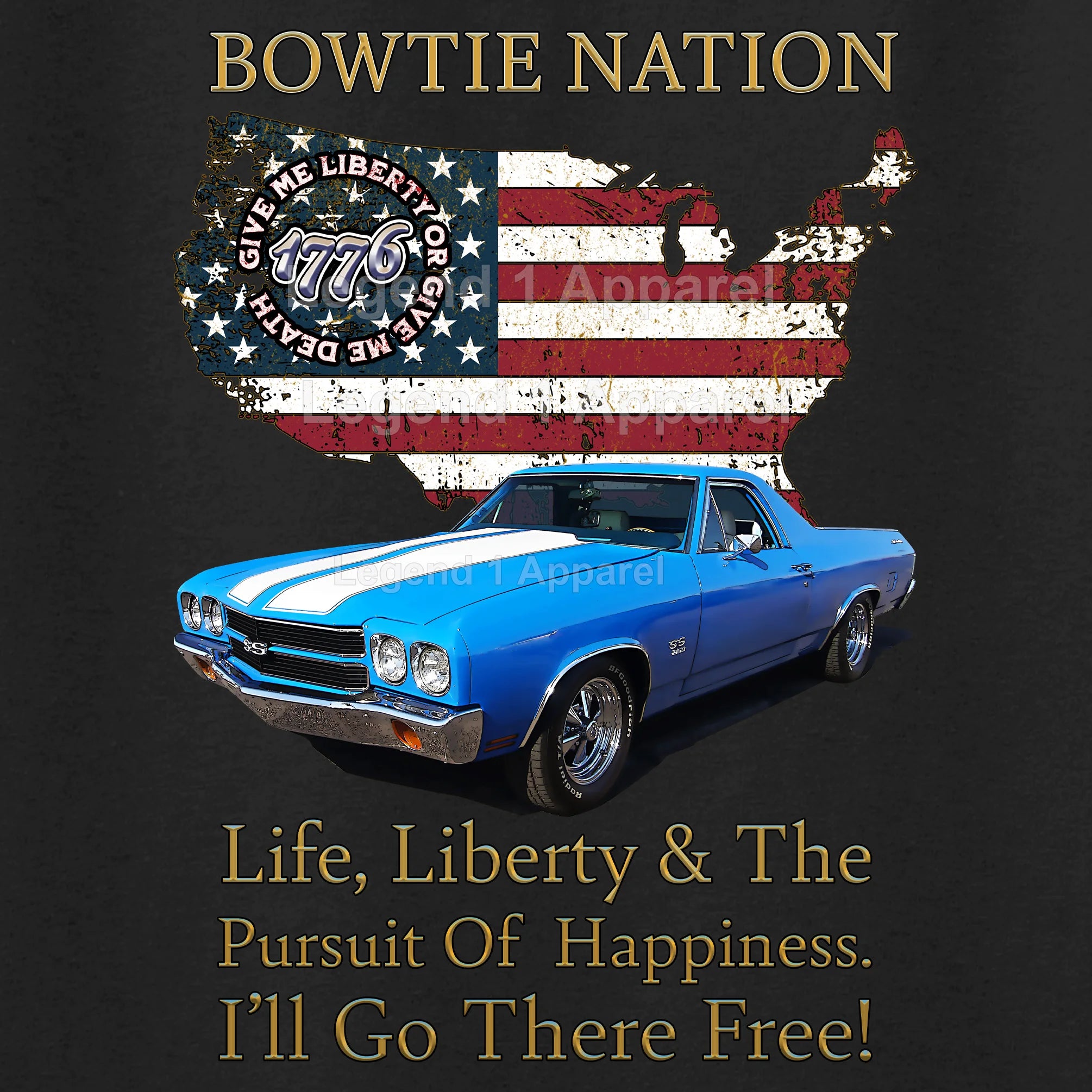 1970 Chevrolet El Camino SS Bowtie Nation T-Shirt – 70 Chevy Classic Truck Graphic Tee