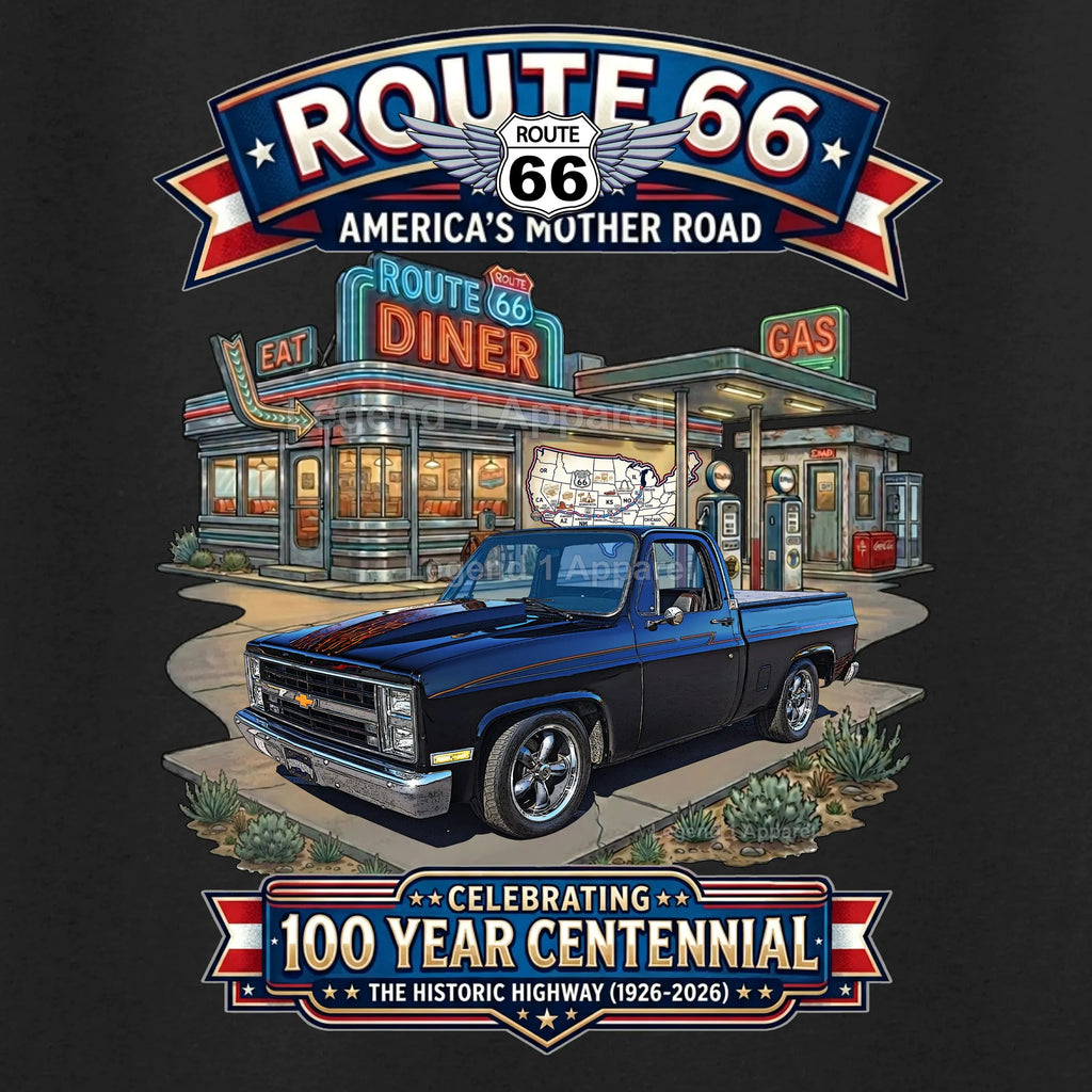 1985 Chevrolet Pick Up C10 Square Body Classic Truck Graphic Tee – Route 66 Centennial T-Shirt