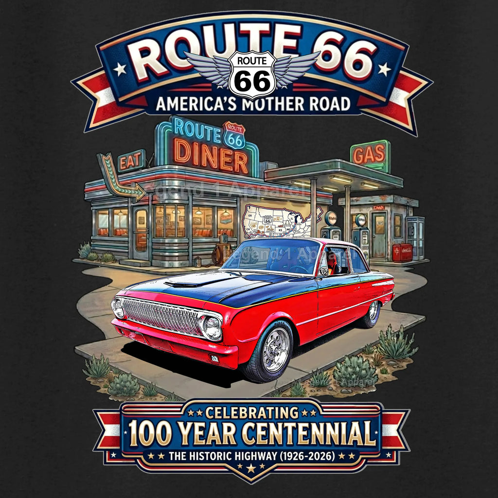 1963 Ford Falcon Classic Car Graphic Tee – Route 66 Centennial T-Shirt